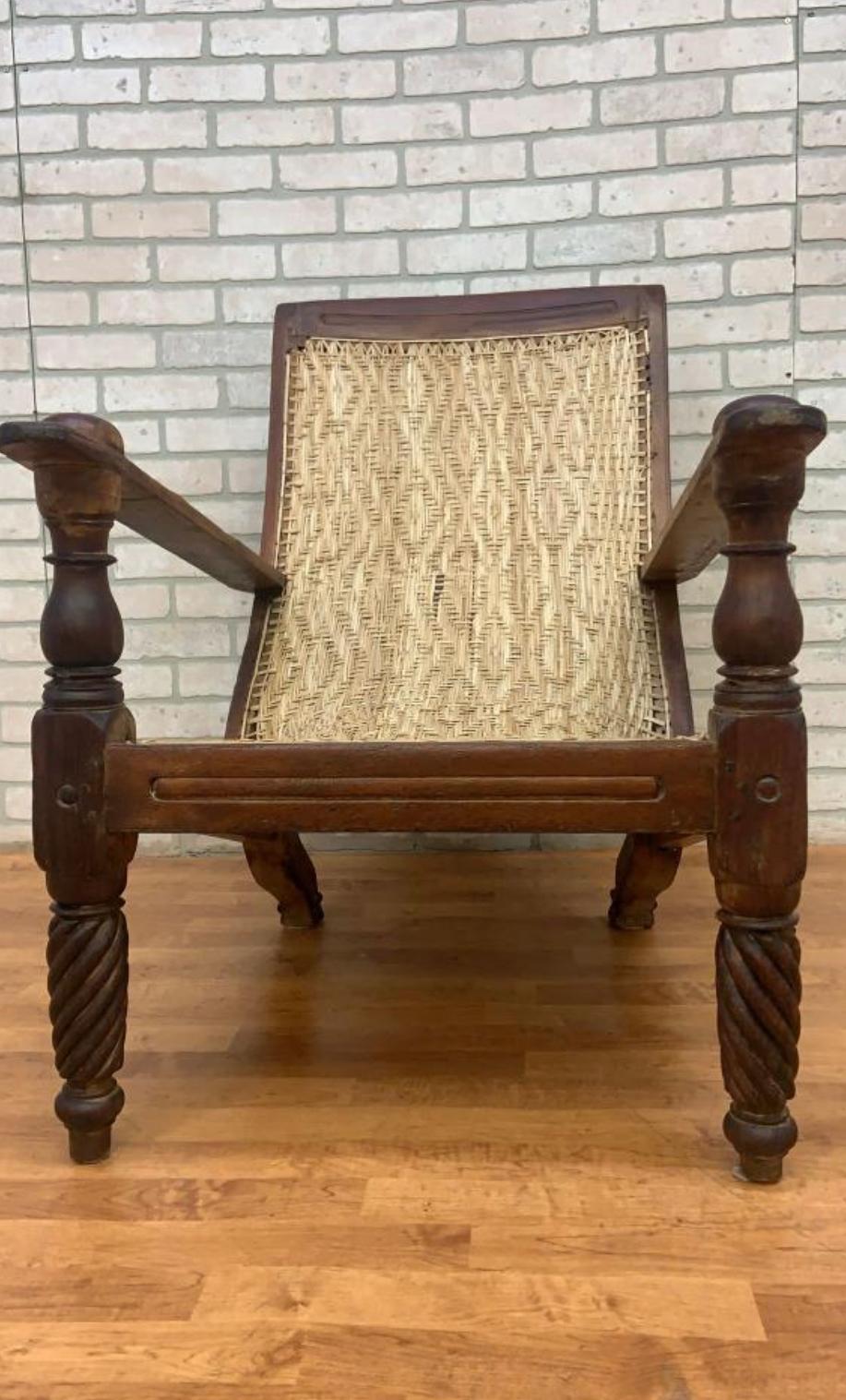 Antique Woven Back British Colonial Plantation Tea Chair In Good Condition For Sale In Chicago, IL