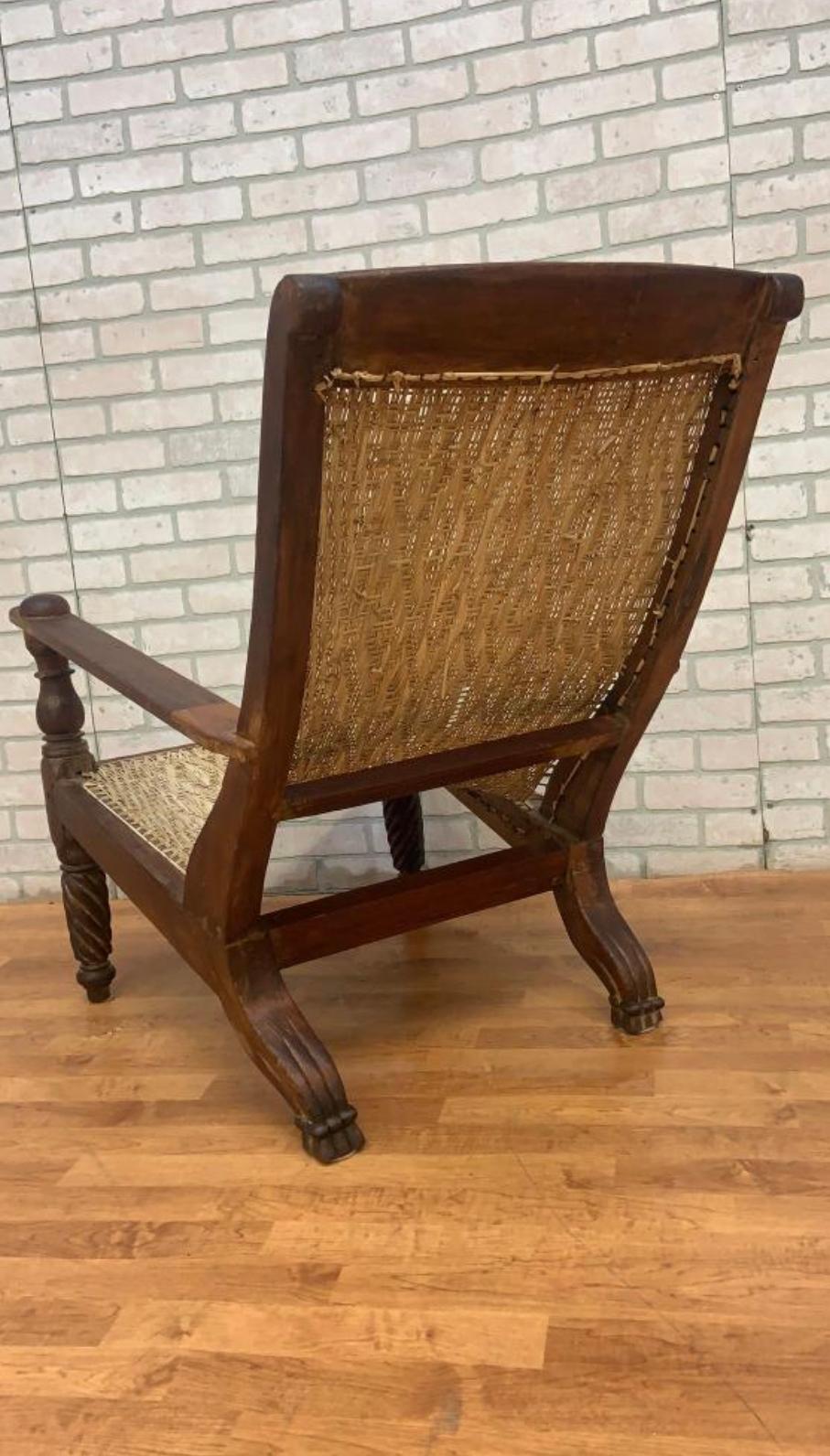 19th Century Antique Woven Back British Colonial Plantation Tea Chair For Sale
