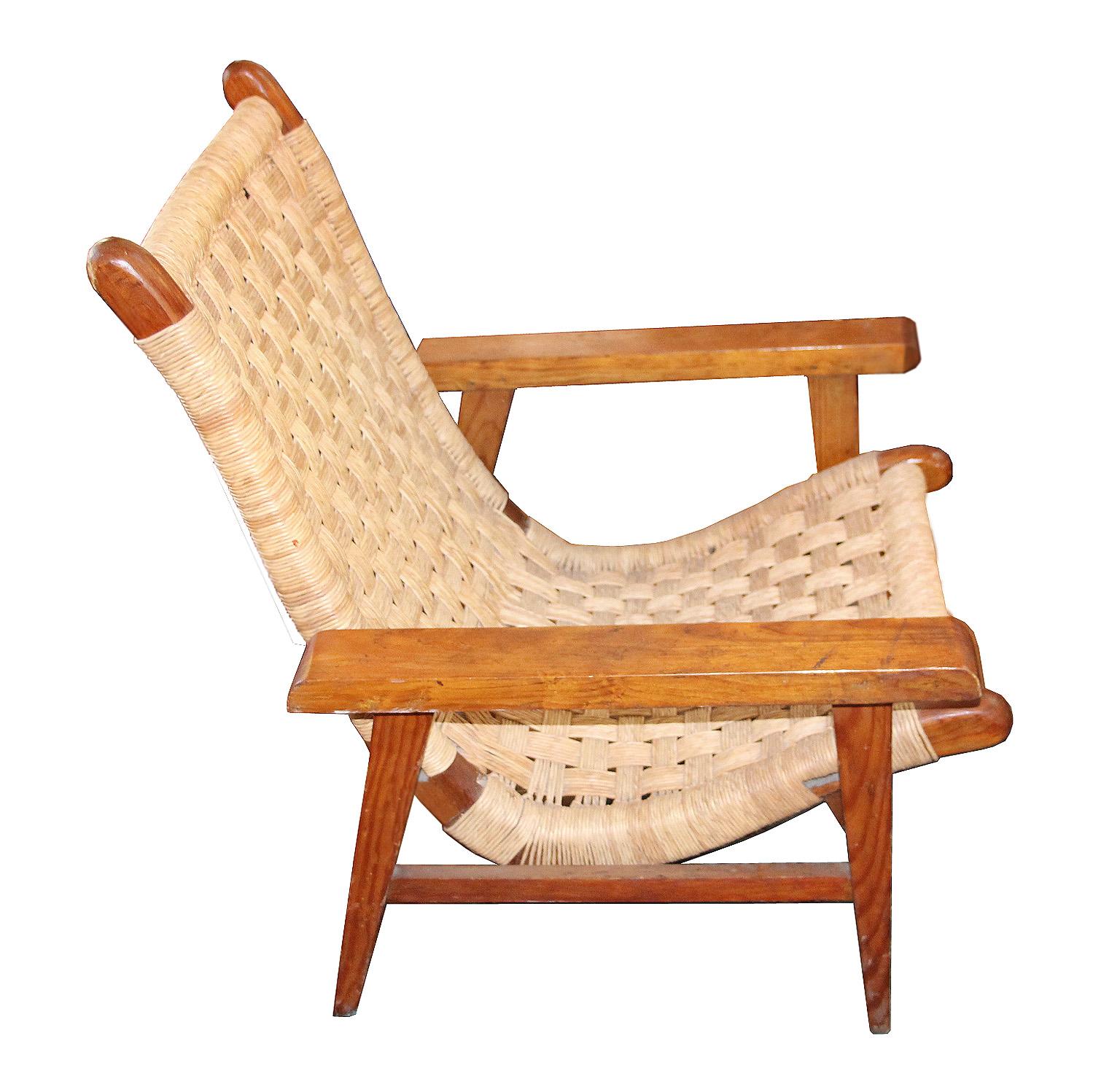 Mid-Century Modern Antique Woven Bench Chair Set