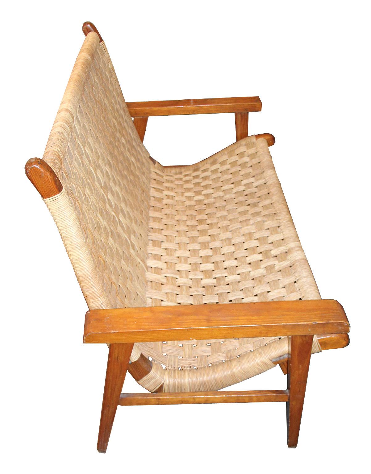 20th Century Antique Woven Bench Chair Set