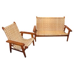 Retro Woven Bench Chair Set