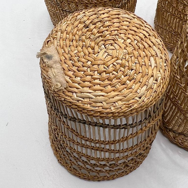 Art Deco Antique Woven Brown Wicker Cup Holders 1920s - Set of 4 For Sale