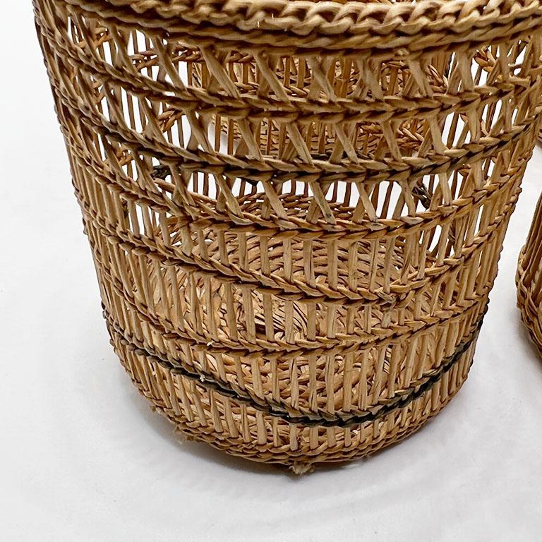 American Antique Woven Brown Wicker Cup Holders 1920s - Set of 4 For Sale
