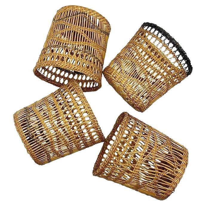 Antique Woven Brown Wicker Cup Holders 1920s - Set of 4 For Sale