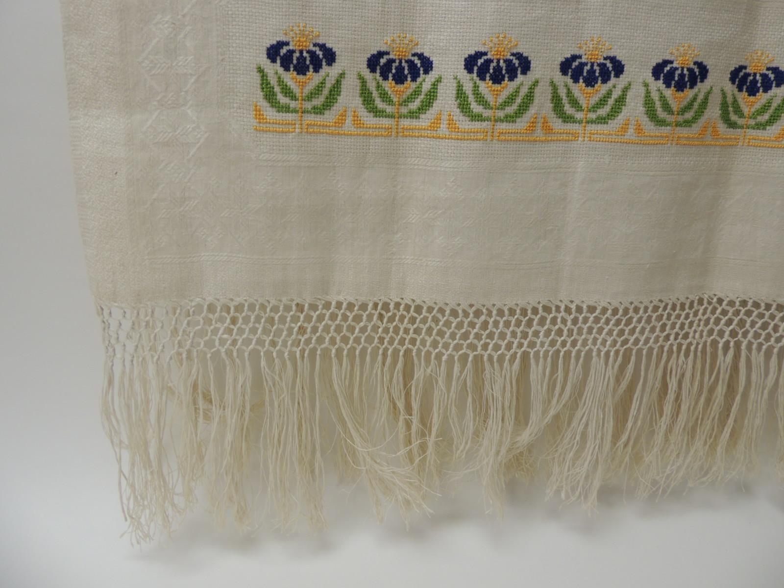 Moorish Antique Woven Floral Turkish Towels with Hand-Knotted Fringes