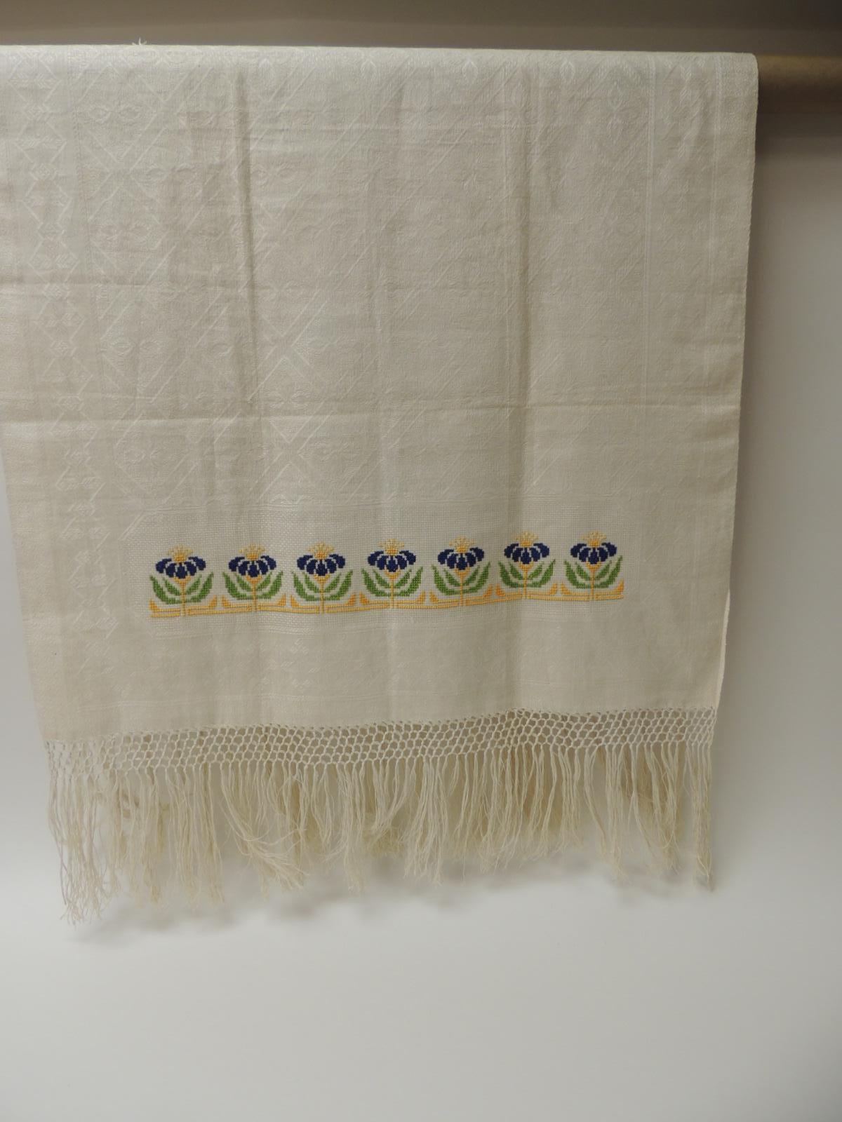 Hand-Crafted Antique Woven Floral Turkish Towels with Hand-Knotted Fringes