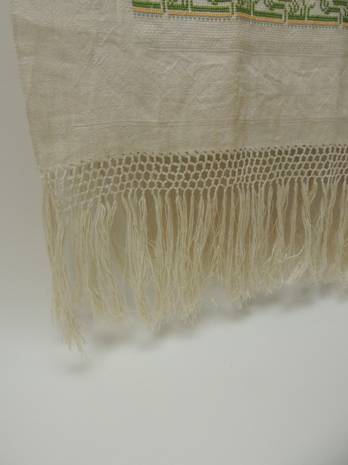 Hand-Crafted Antique Woven Floral Turkish Towels with Hand-Knotted Fringes