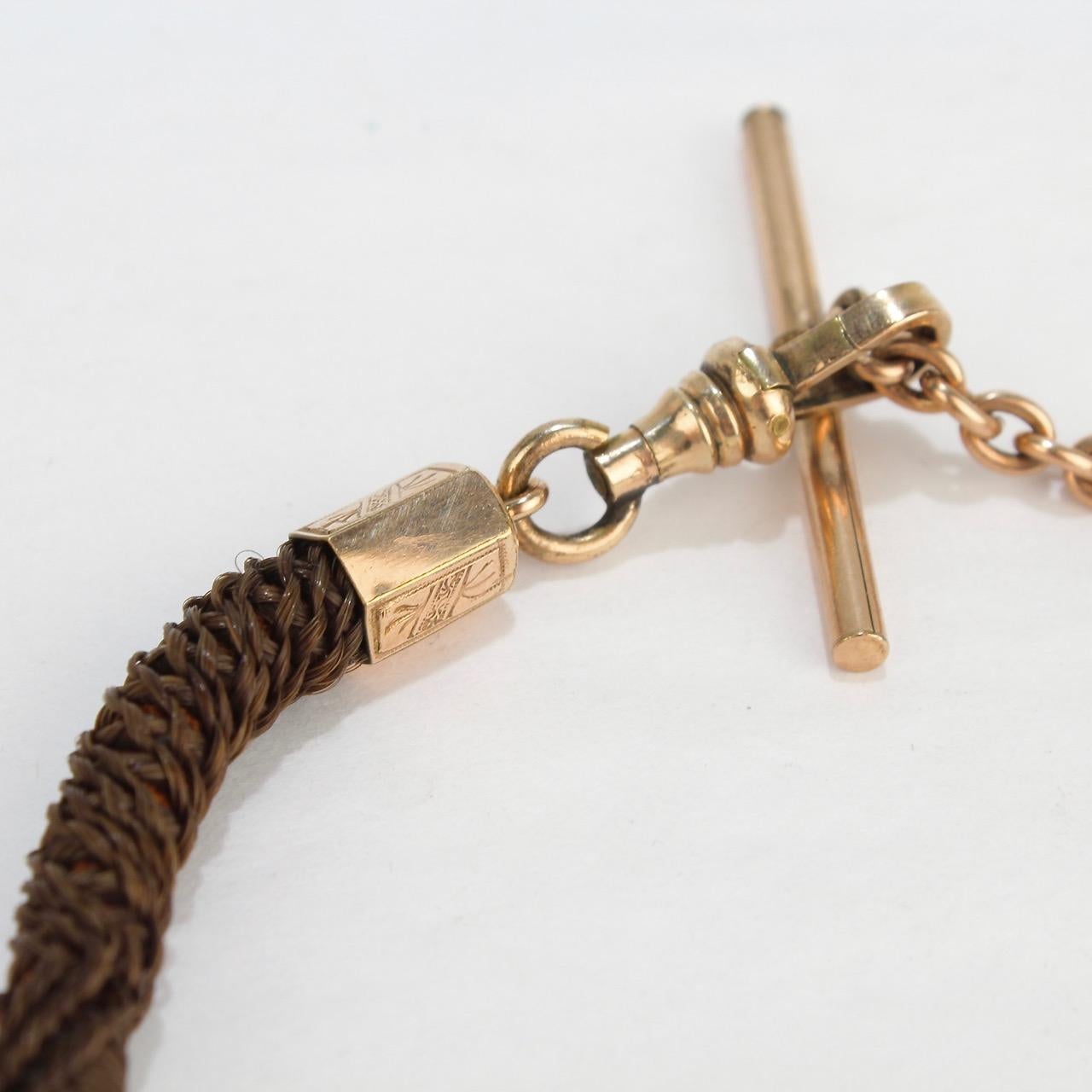 Antique Woven Hair and Gold-Filled Memorial Watch Chain with Odd Fellows Pendant 2