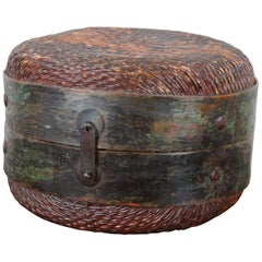 Antike gewebte mongolische Weide Reed Korb Box Runde Korn Container Picknick