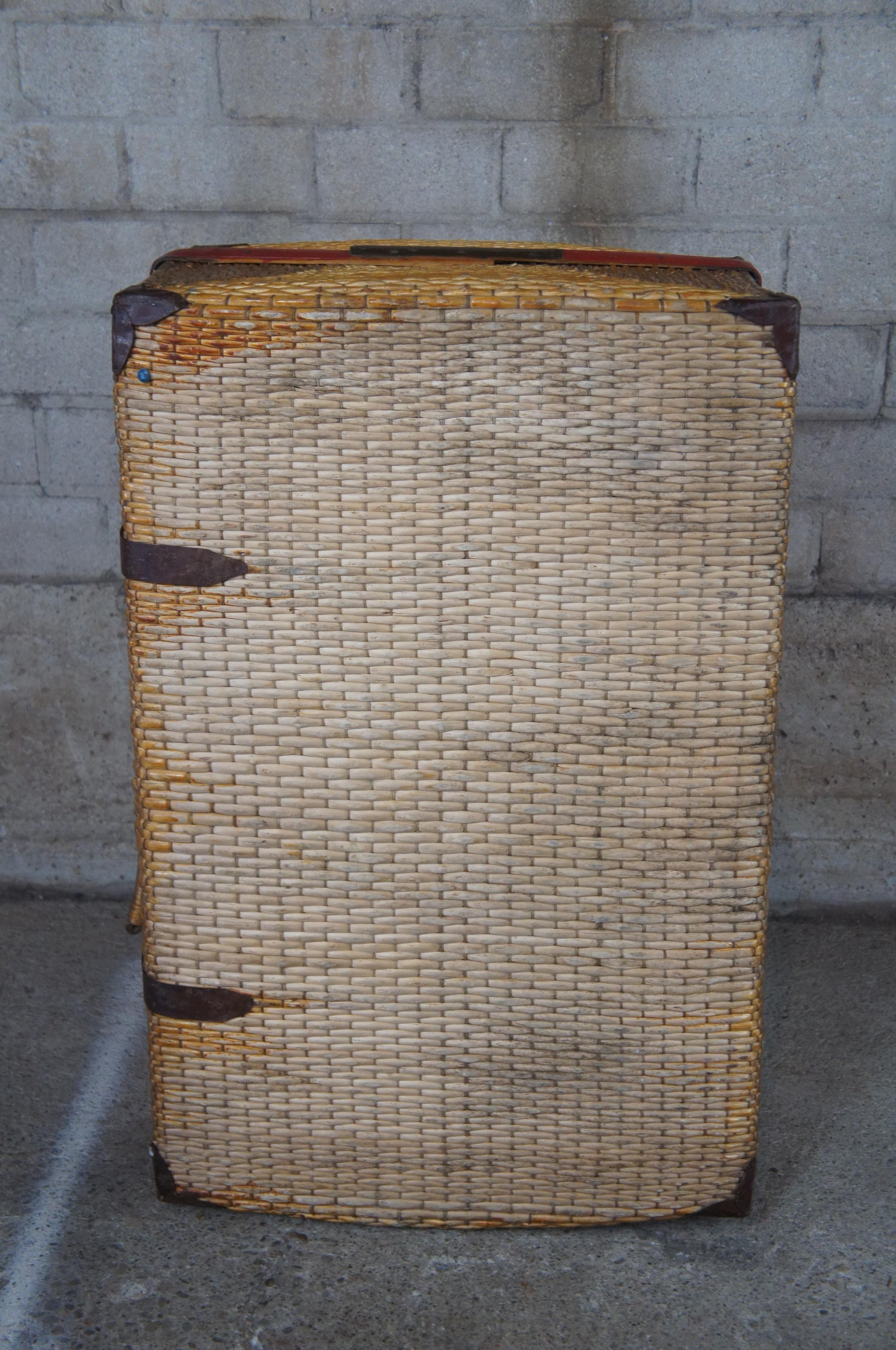 Antique Woven Rattan Bamboo Suitcase Luggage Trunk Coffee Table Boho Chic 1