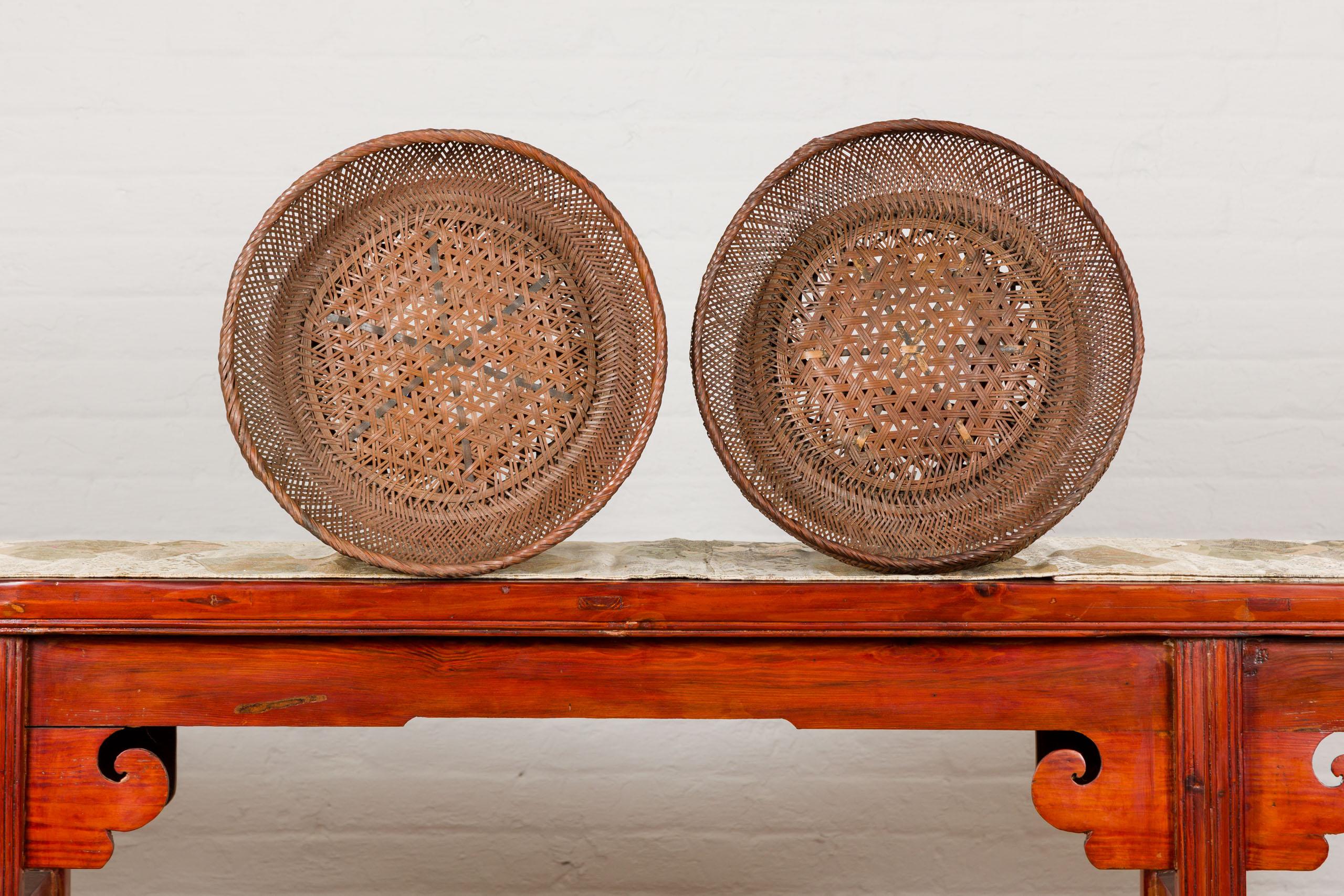 Antique Woven Rattan Baskets with Circular Top and Tapering Base, Sold Each For Sale 7