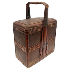 Antique Woven Rattan Willow Reed Wedding Chinese Picnic Box Container