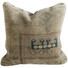 Antique Woven Rug Pillow in Natural Gray and Taupe with Flower Patterns