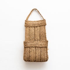 Antiker gewebter Korb-Wandpflanzgefäß aus Korbgeflecht, um 1950