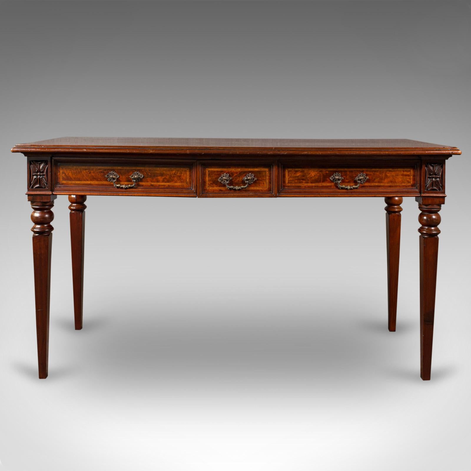This is an antique writer's desk. An English, mahogany side or serving table, dating to the Georgian period, circa 1800.

Of superb proportion and fine presentation
Displays a desirable aged patina and in good order throughout
Select stocks show