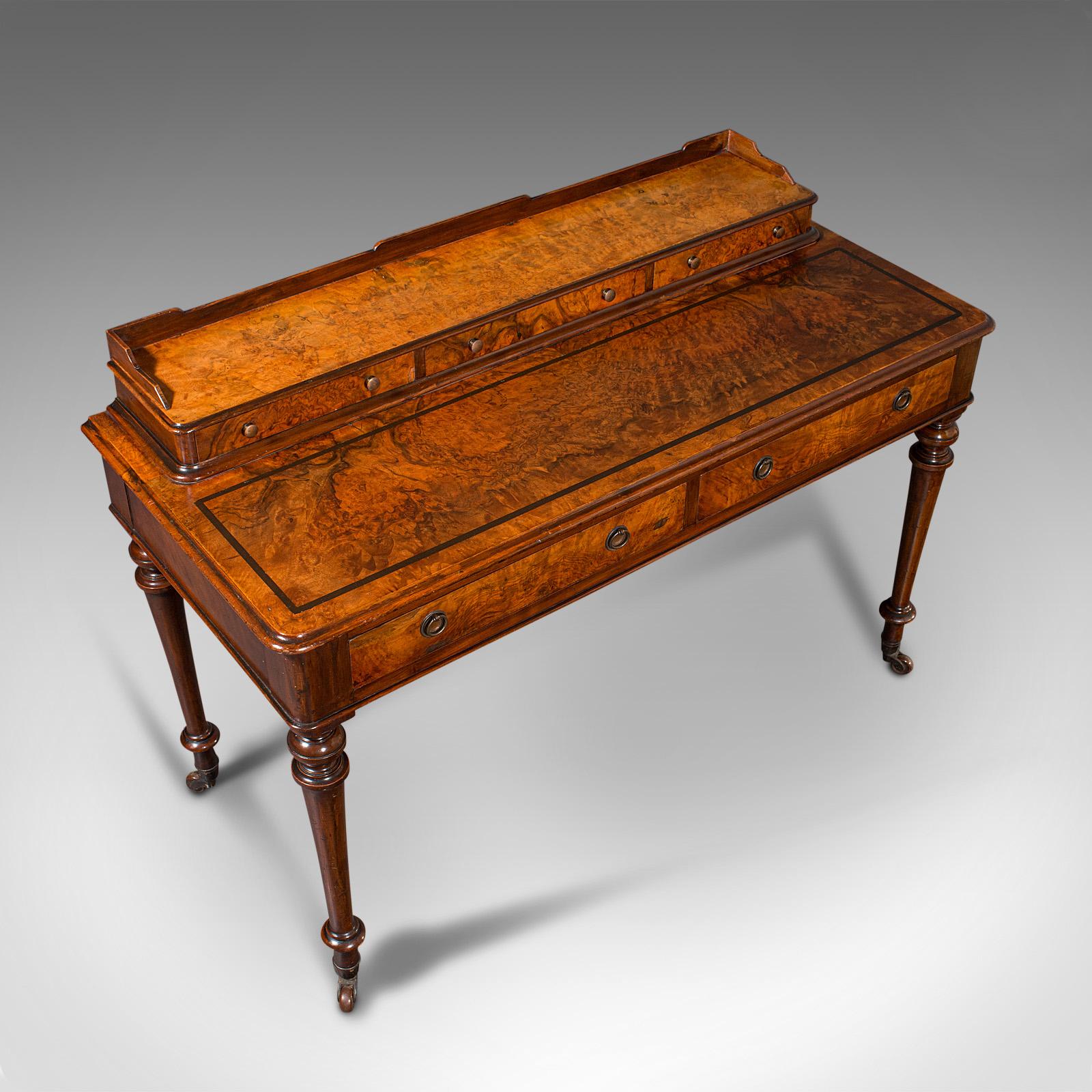 Antique Writing Desk, English, Burr Walnut, Correspondence Table, Victorian 1