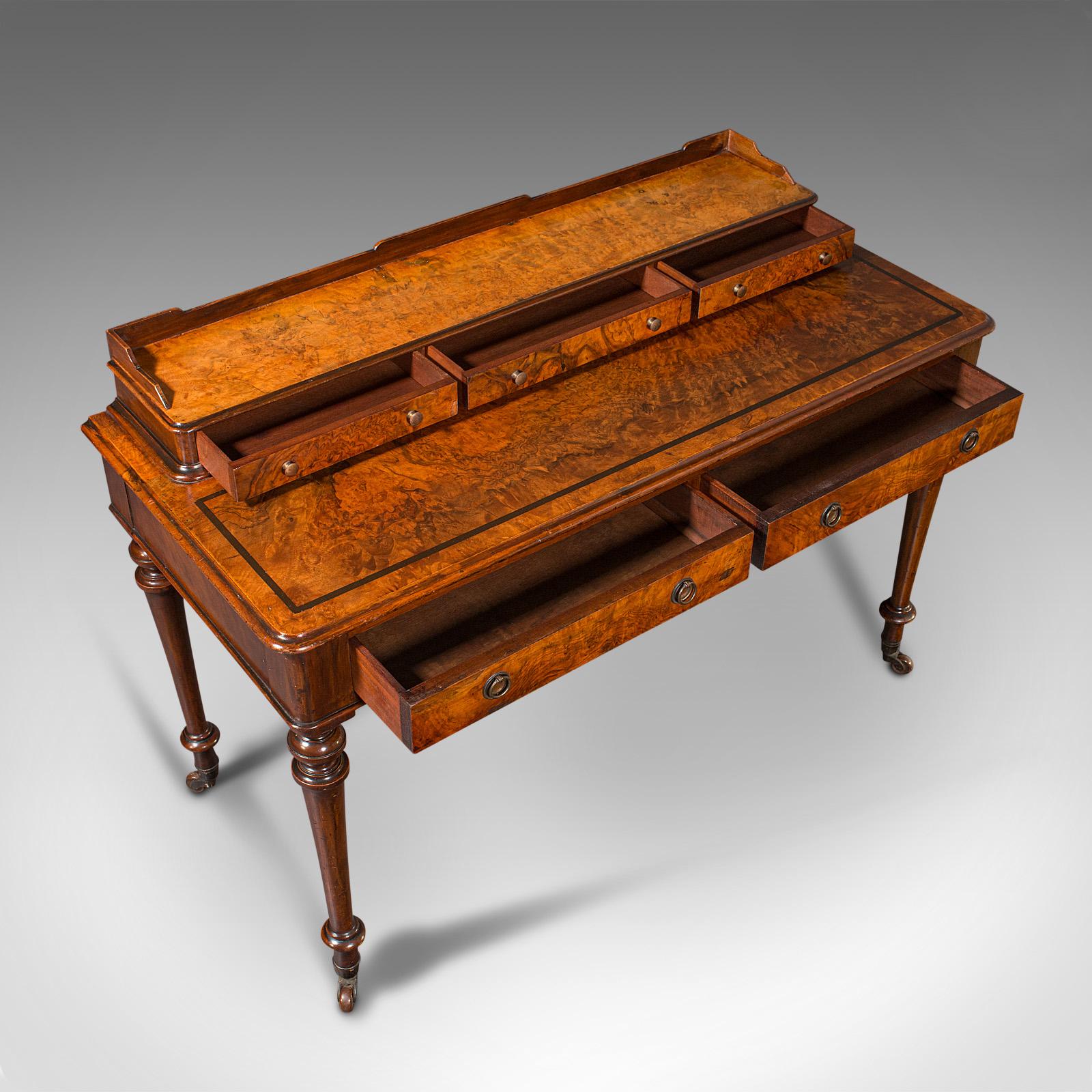 Antique Writing Desk, English, Burr Walnut, Correspondence Table, Victorian 2