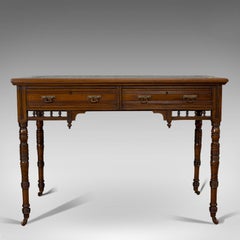 Antique Writing Desk, English, Mahogany, Leather, Side Table, Edwardian