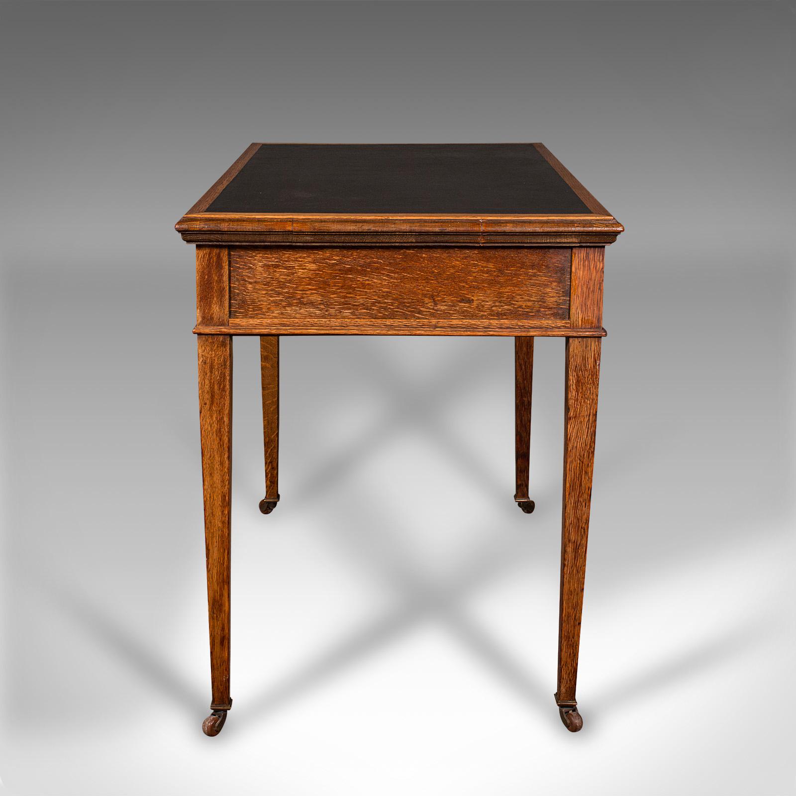 British Antique Writing Desk, English, Oak, Leather, Correspondence Table, Edwardian For Sale