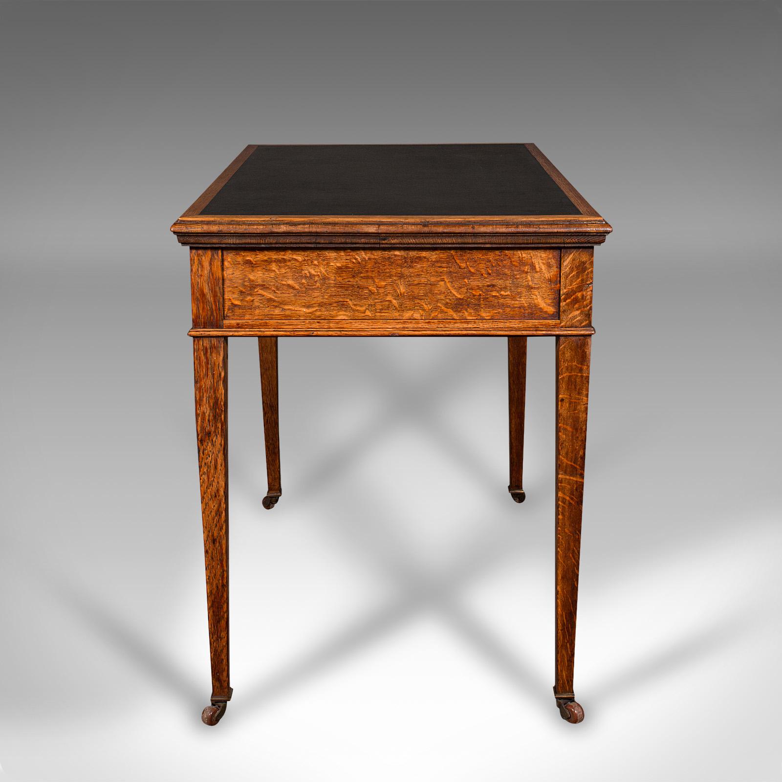 Antique Writing Desk, English, Oak, Leather, Correspondence Table, Edwardian In Good Condition For Sale In Hele, Devon, GB