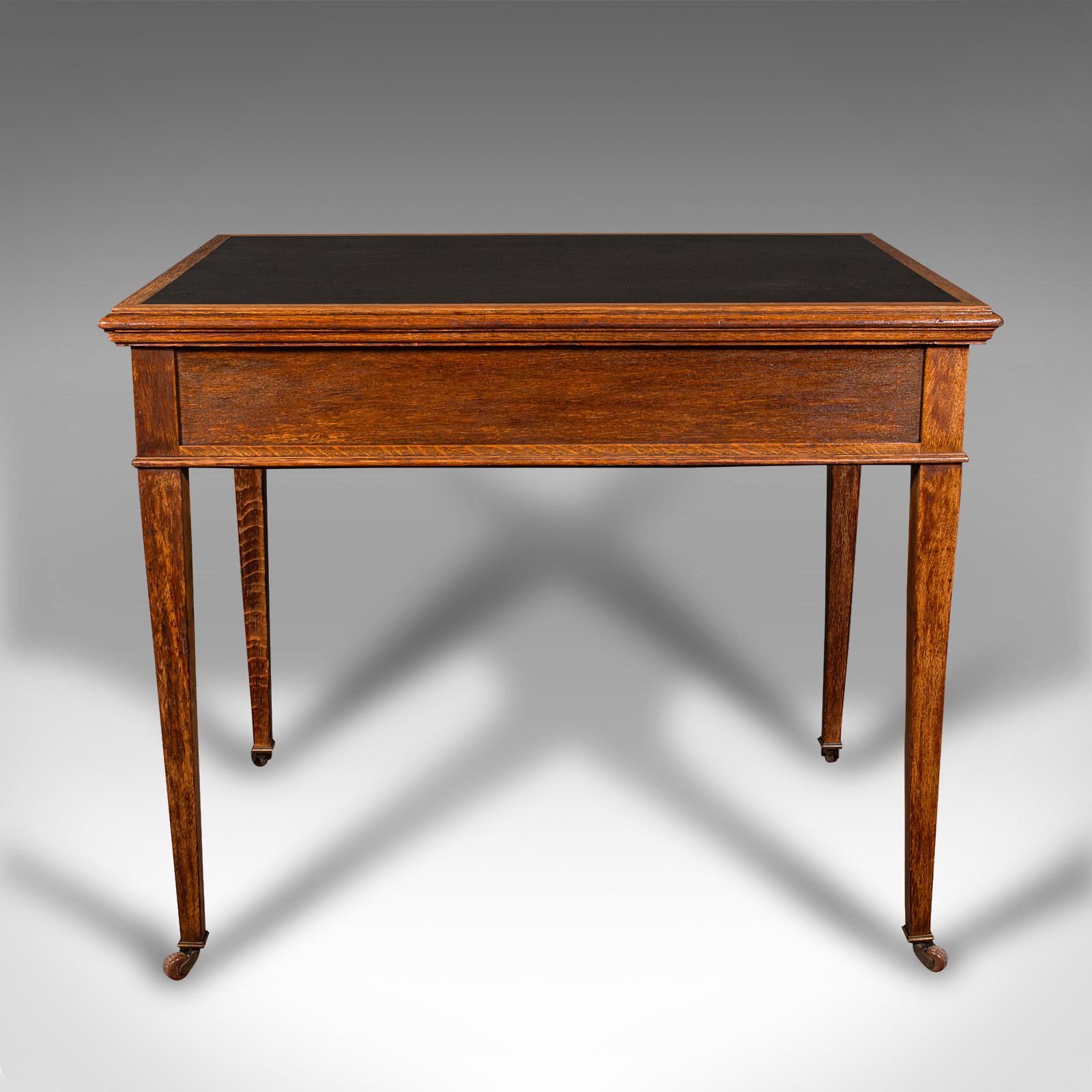 Early 20th Century Antique Writing Desk, English, Oak, Leather, Correspondence Table, Edwardian For Sale