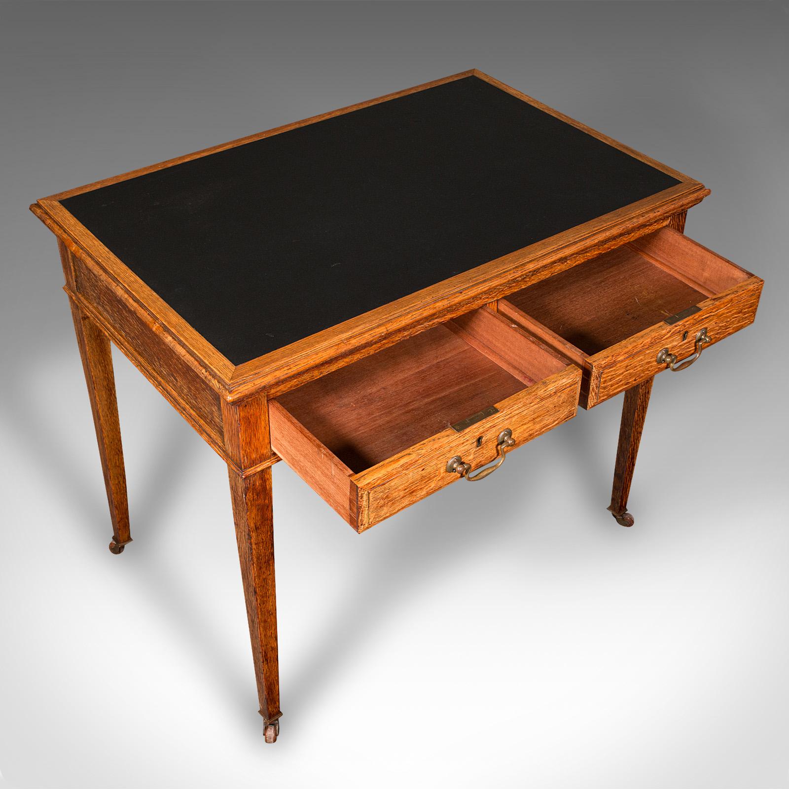 Antique Writing Desk, English, Oak, Leather, Correspondence Table, Edwardian For Sale 2