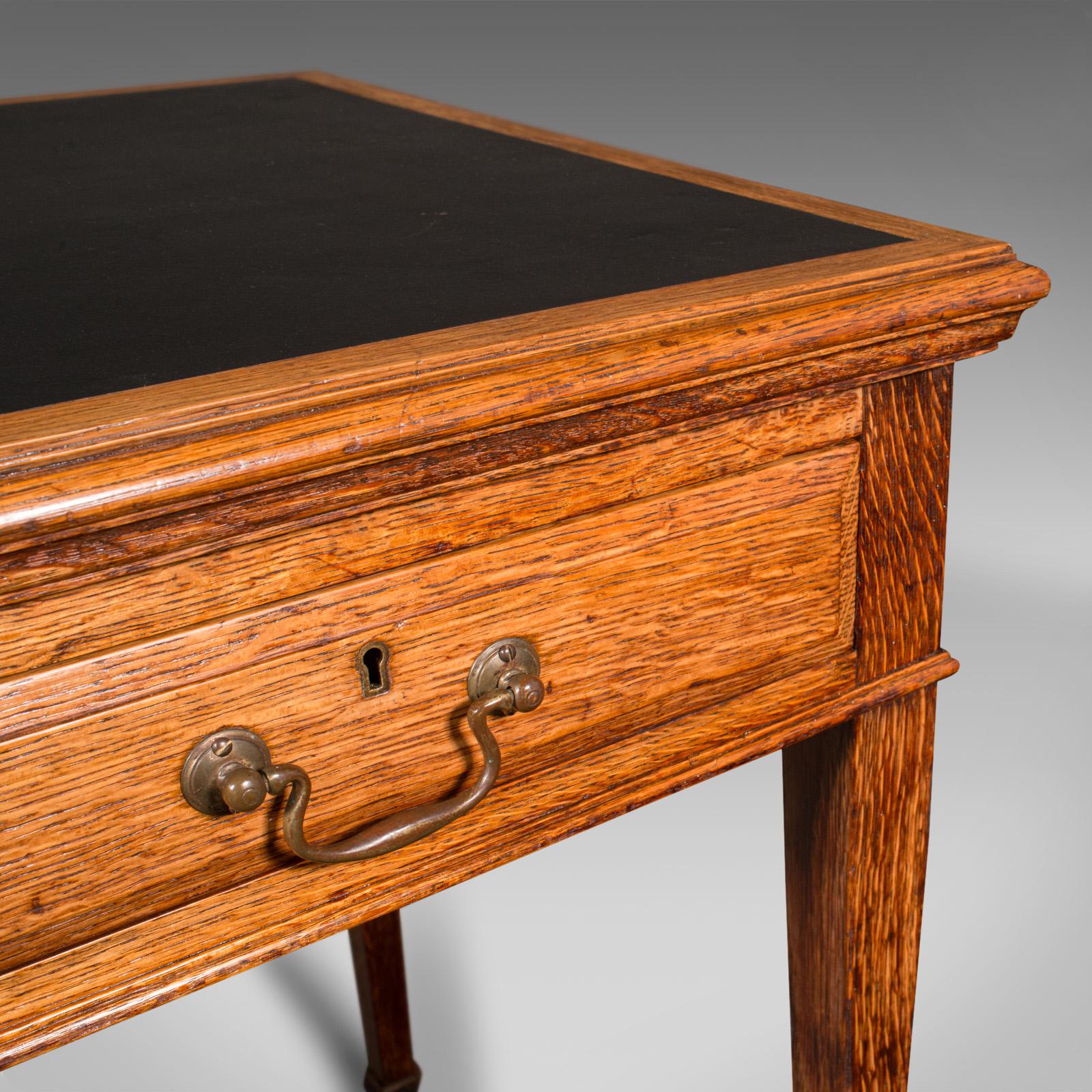 Antique Writing Desk, English, Oak, Leather, Correspondence Table, Edwardian For Sale 4