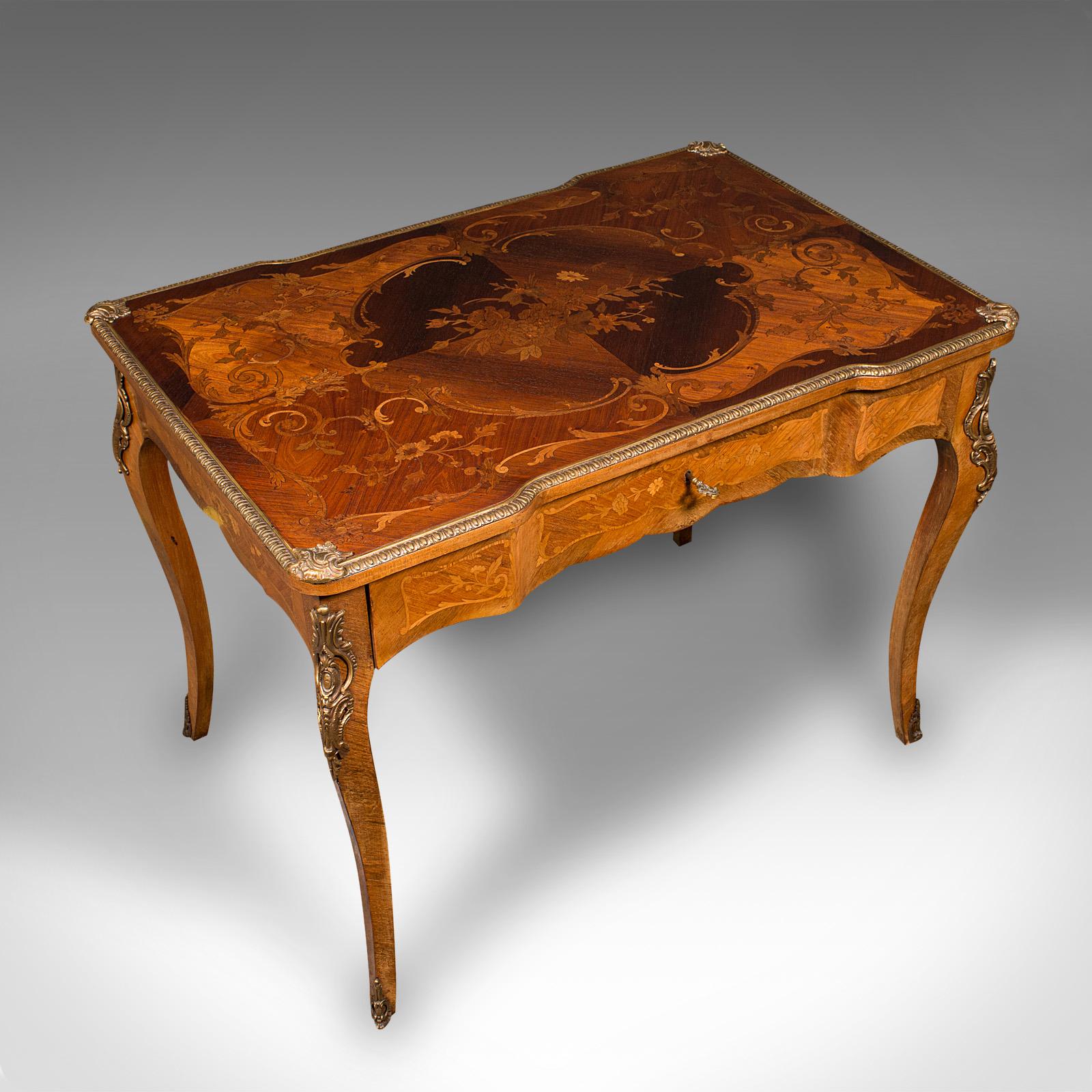 Wood Antique Writing Desk, French, Decorative Centre Table, Louis XV Taste, Victorian For Sale