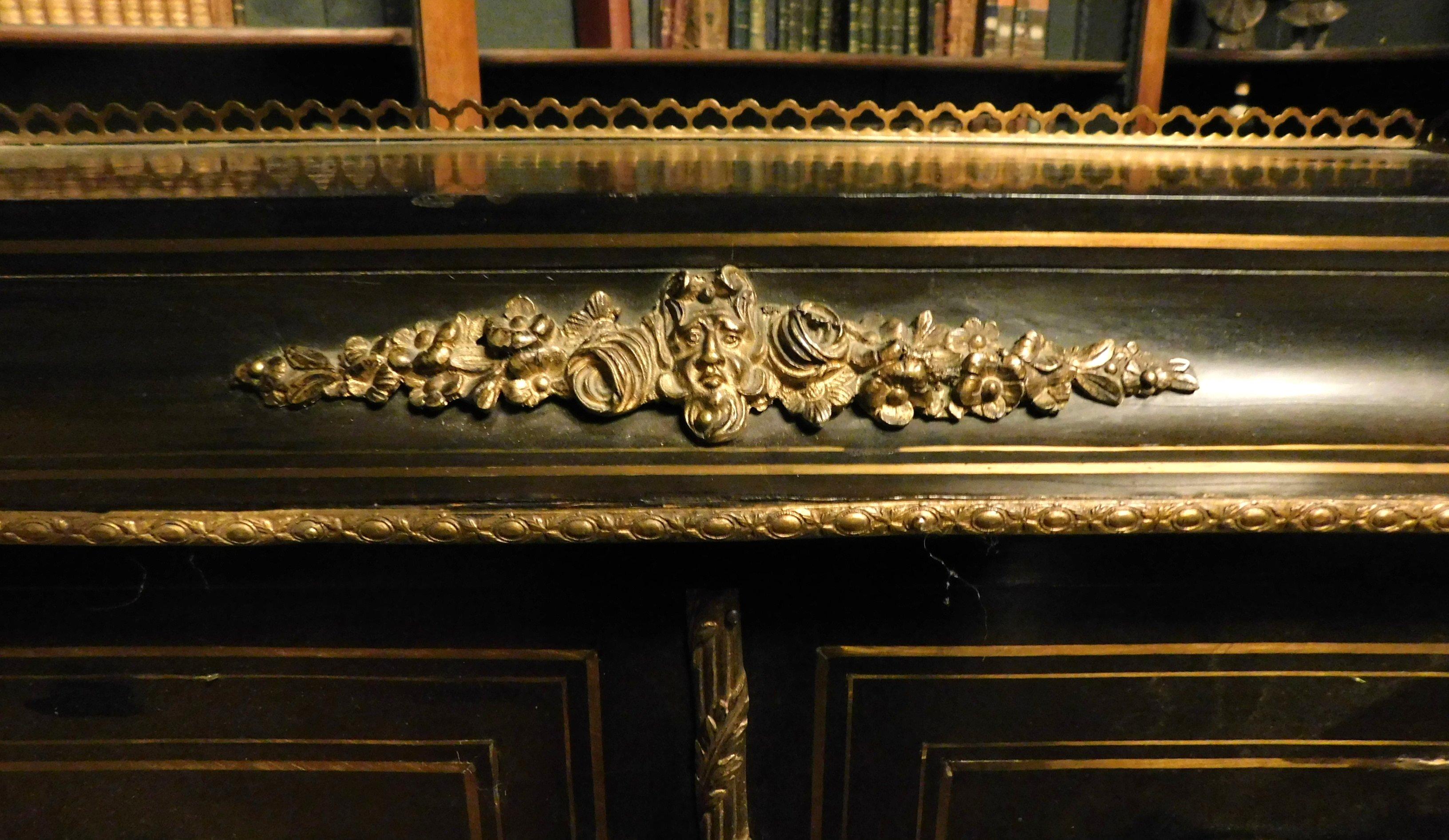 Antique Writing Desk Raised Doors, Bronze, Brass & Sèvres Ceramics, '800 France For Sale 1