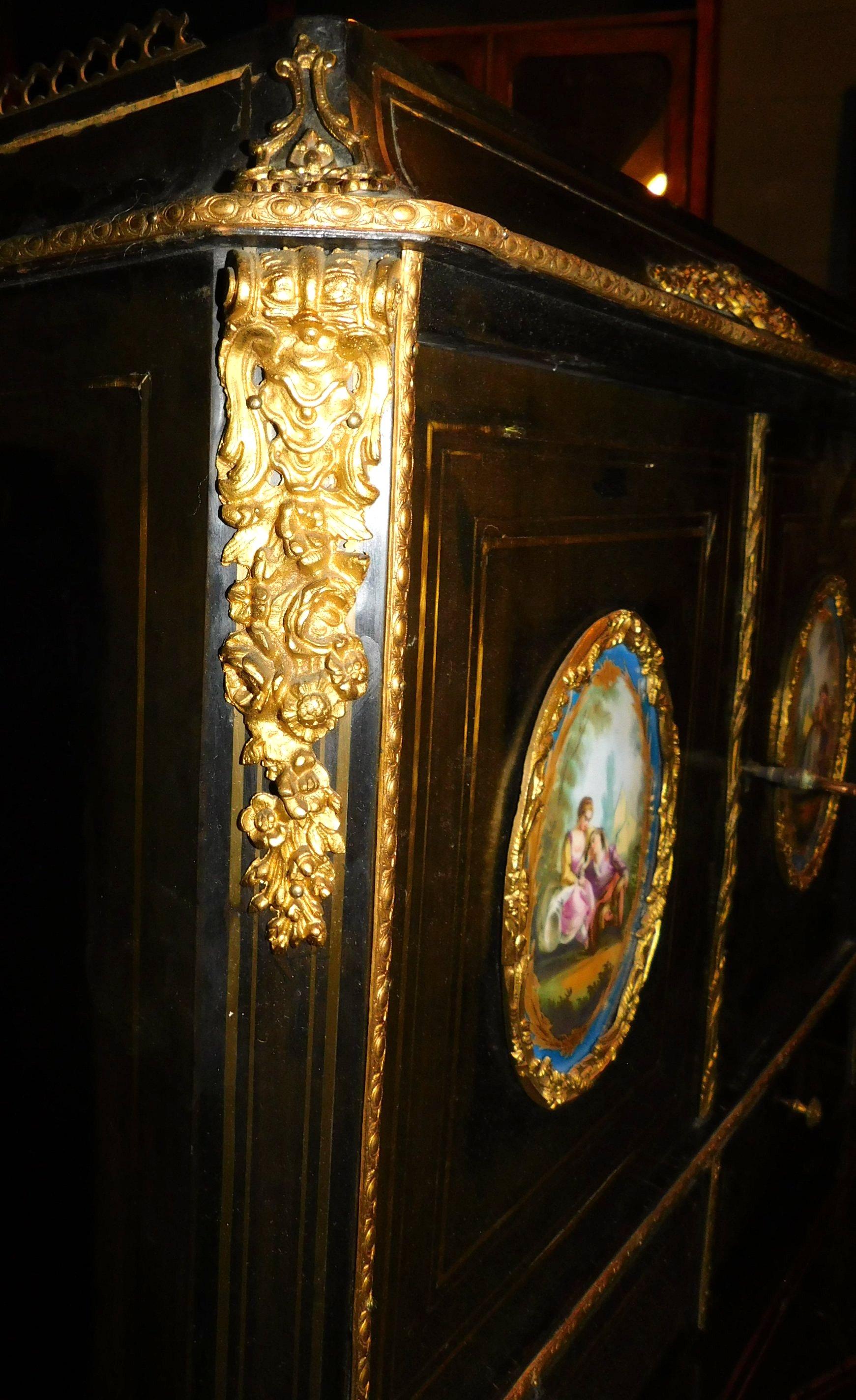 Antique Writing Desk Raised Doors, Bronze, Brass & Sèvres Ceramics, '800 France For Sale 2