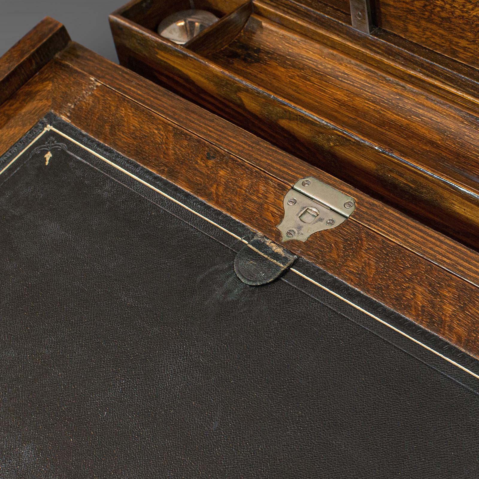 Antique Writing Slope, English, Oak, Travelling Correspondence Box, Edwardian 5
