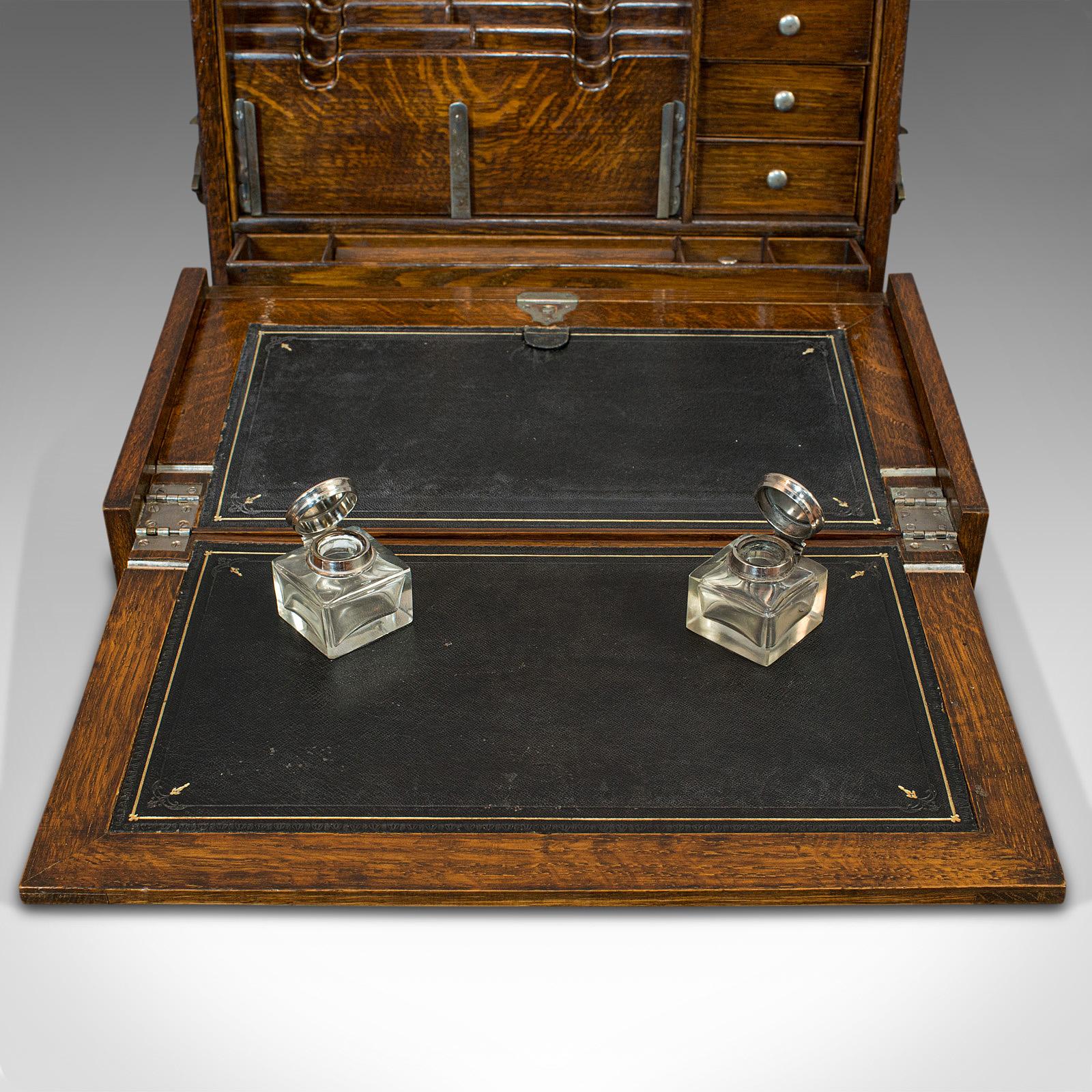 Antique Writing Slope, English, Oak, Travelling Correspondence Box, Edwardian 3