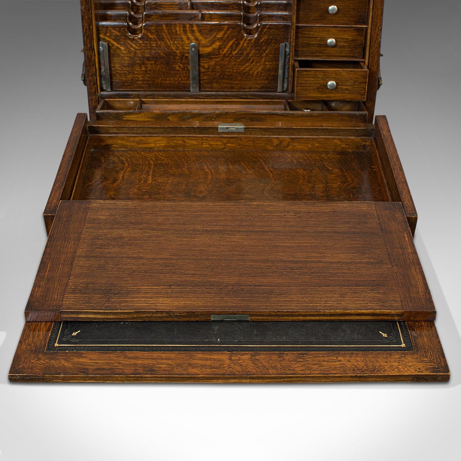 Antique Writing Slope, English, Oak, Travelling Correspondence Box, Edwardian 4