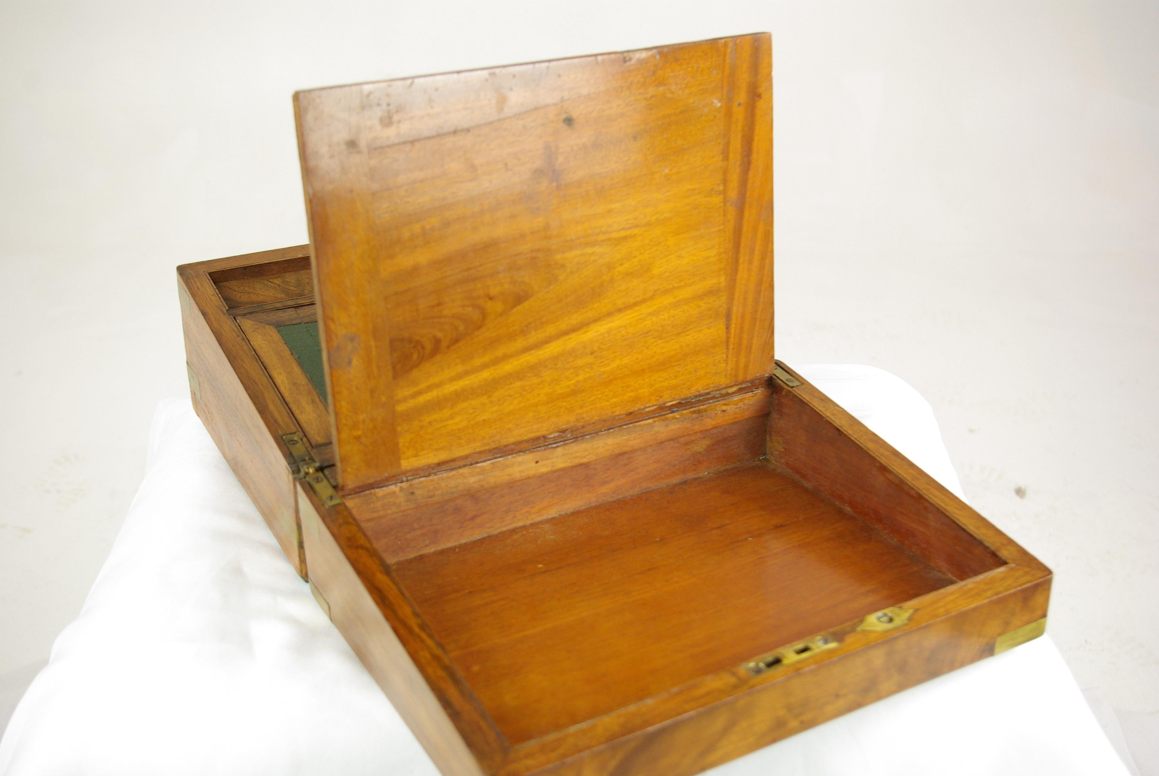 Antique Writing Slope, Writing Box, Antique Lap Desk, Walnut Campaign Box, B1441 2