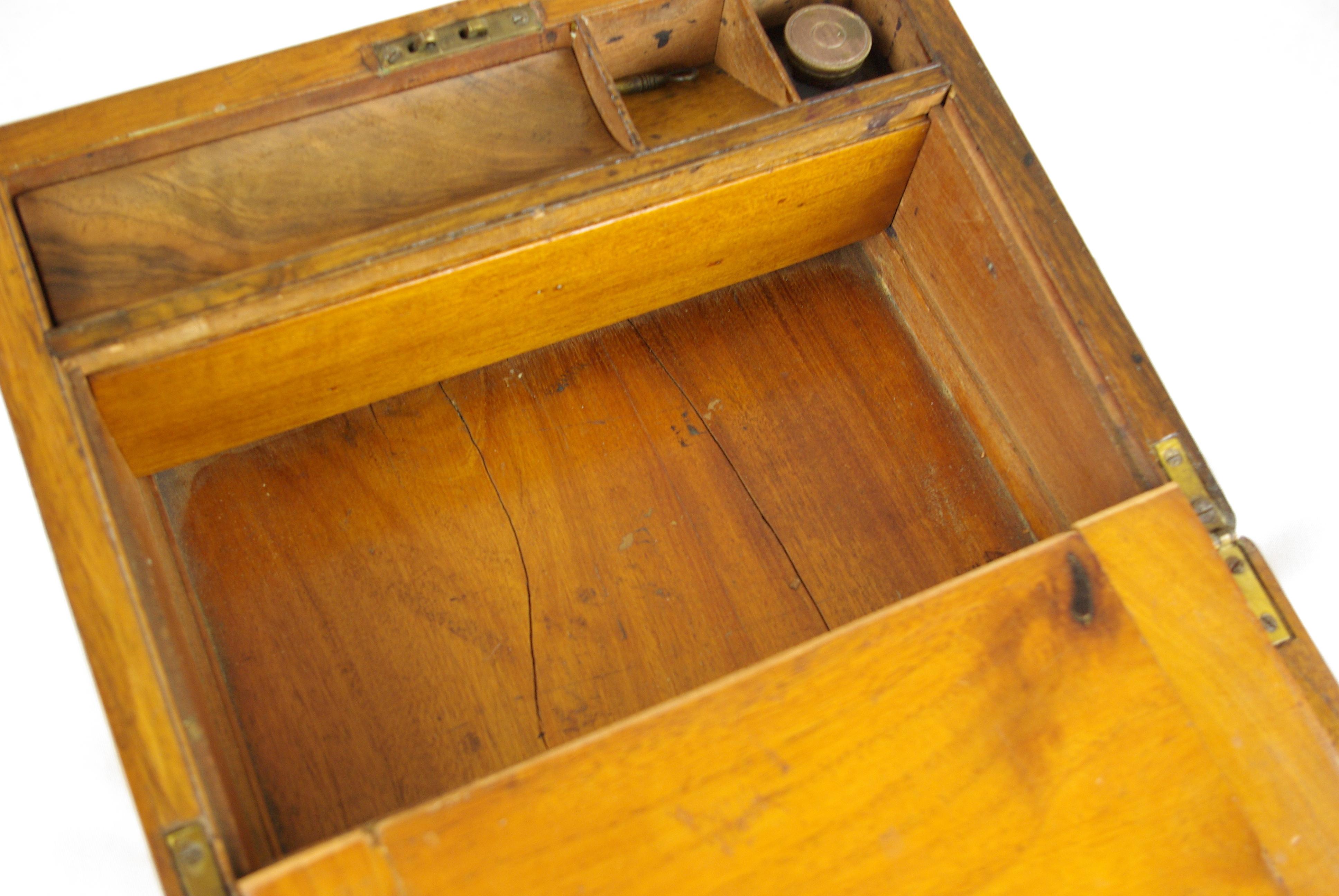 Antique Writing Slope, Writing Box, Antique Lap Desk, Walnut Campaign Box, B1441 3