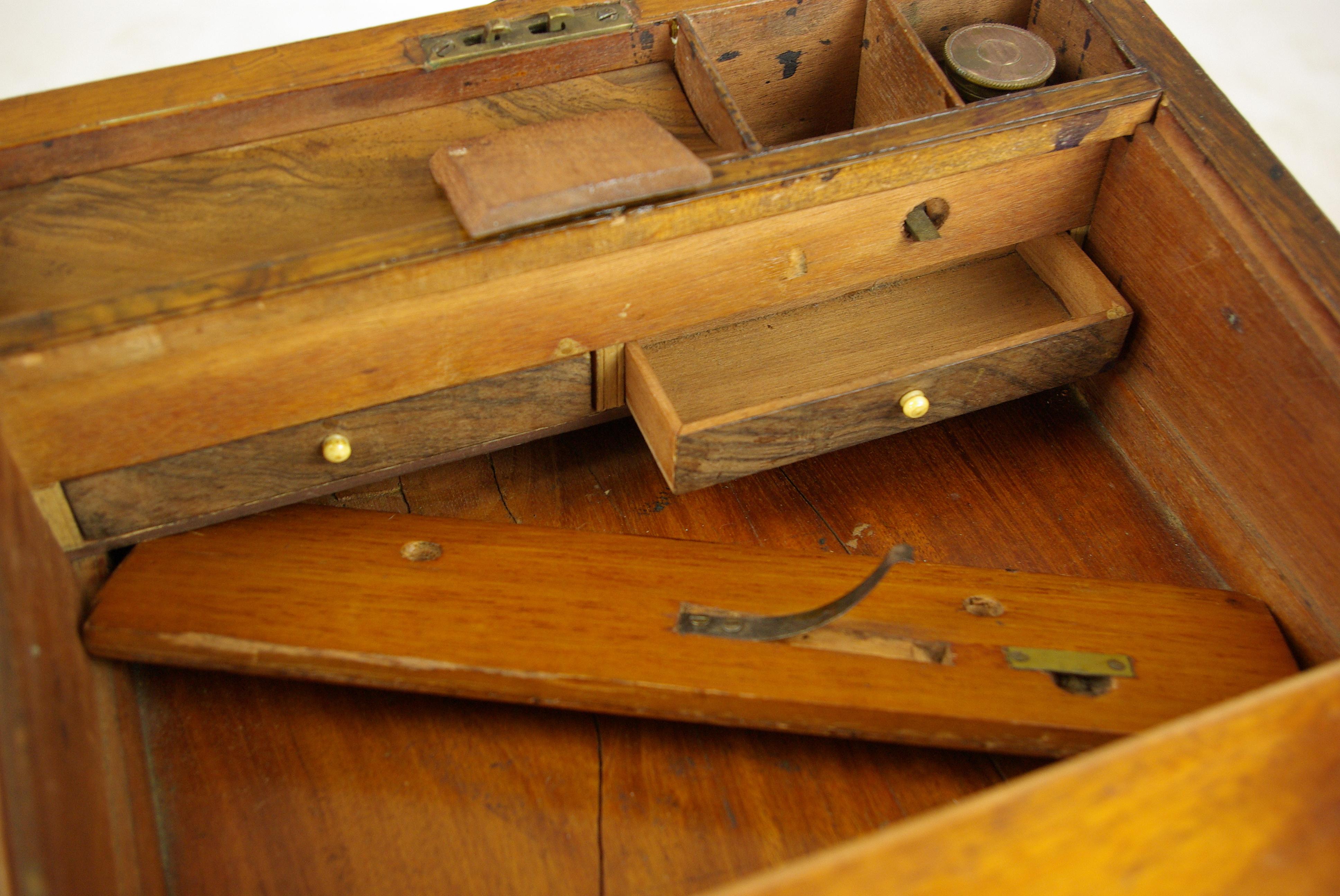 Antique Writing Slope, Writing Box, Antique Lap Desk, Walnut Campaign Box, B1441 4