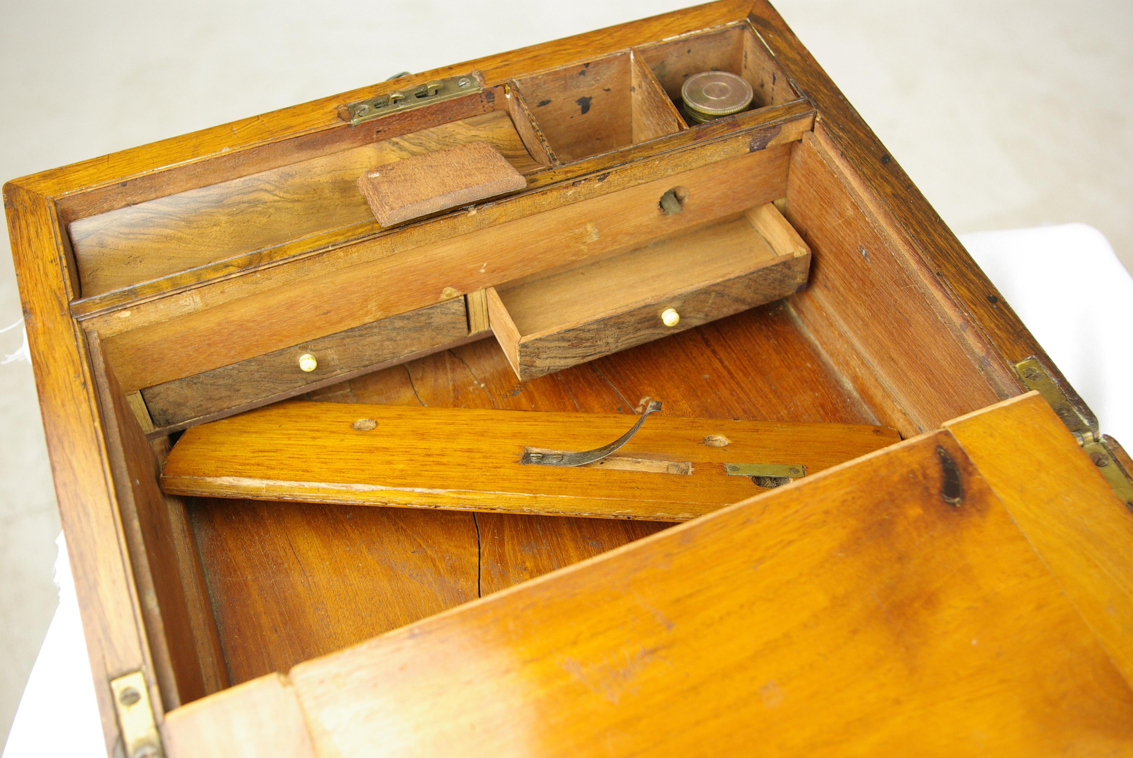 Antique Writing Slope, Writing Box, Antique Lap Desk, Walnut Campaign Box, B1441 5