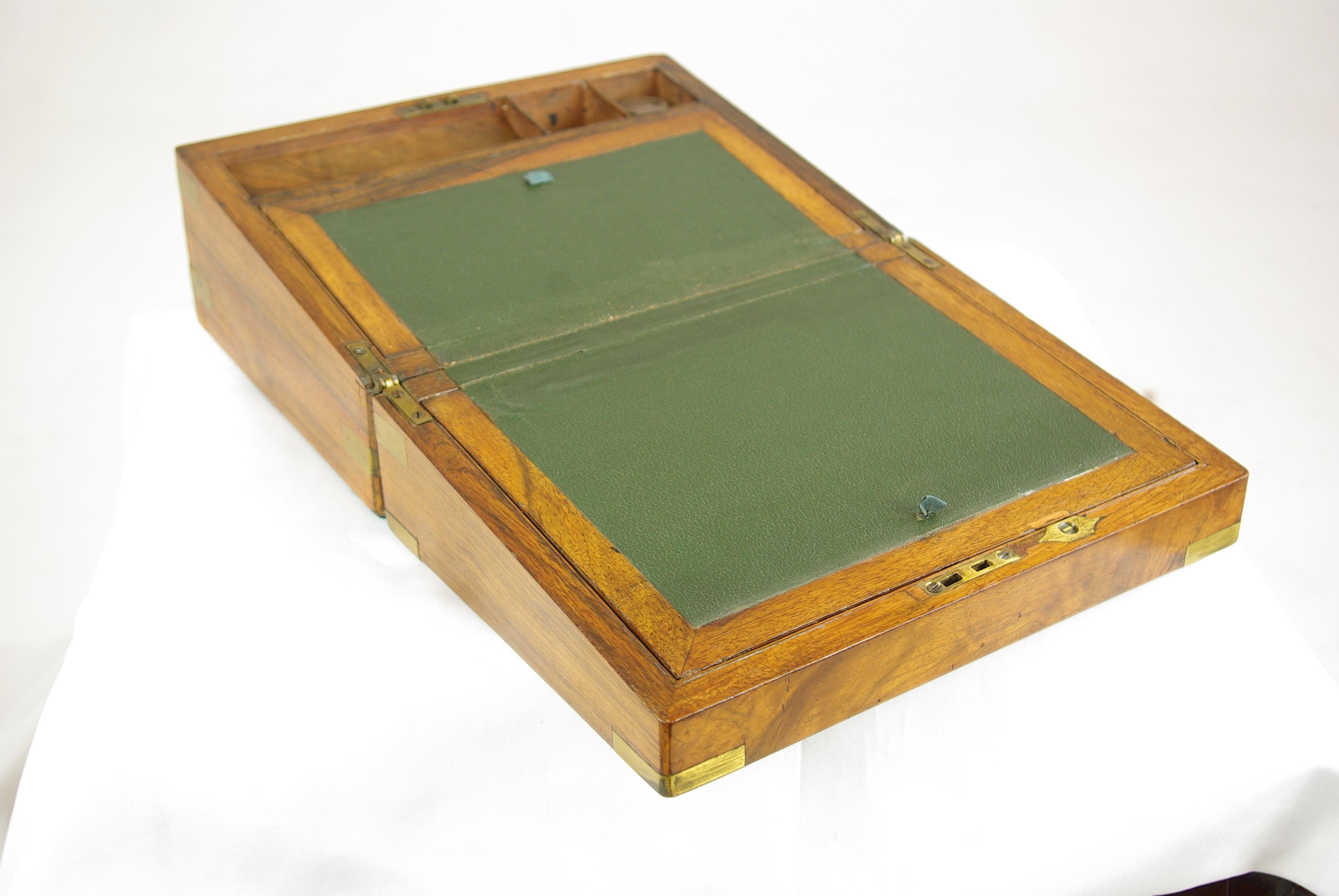 Hand-Crafted Antique Writing Slope, Writing Box, Antique Lap Desk, Walnut Campaign Box, B1441