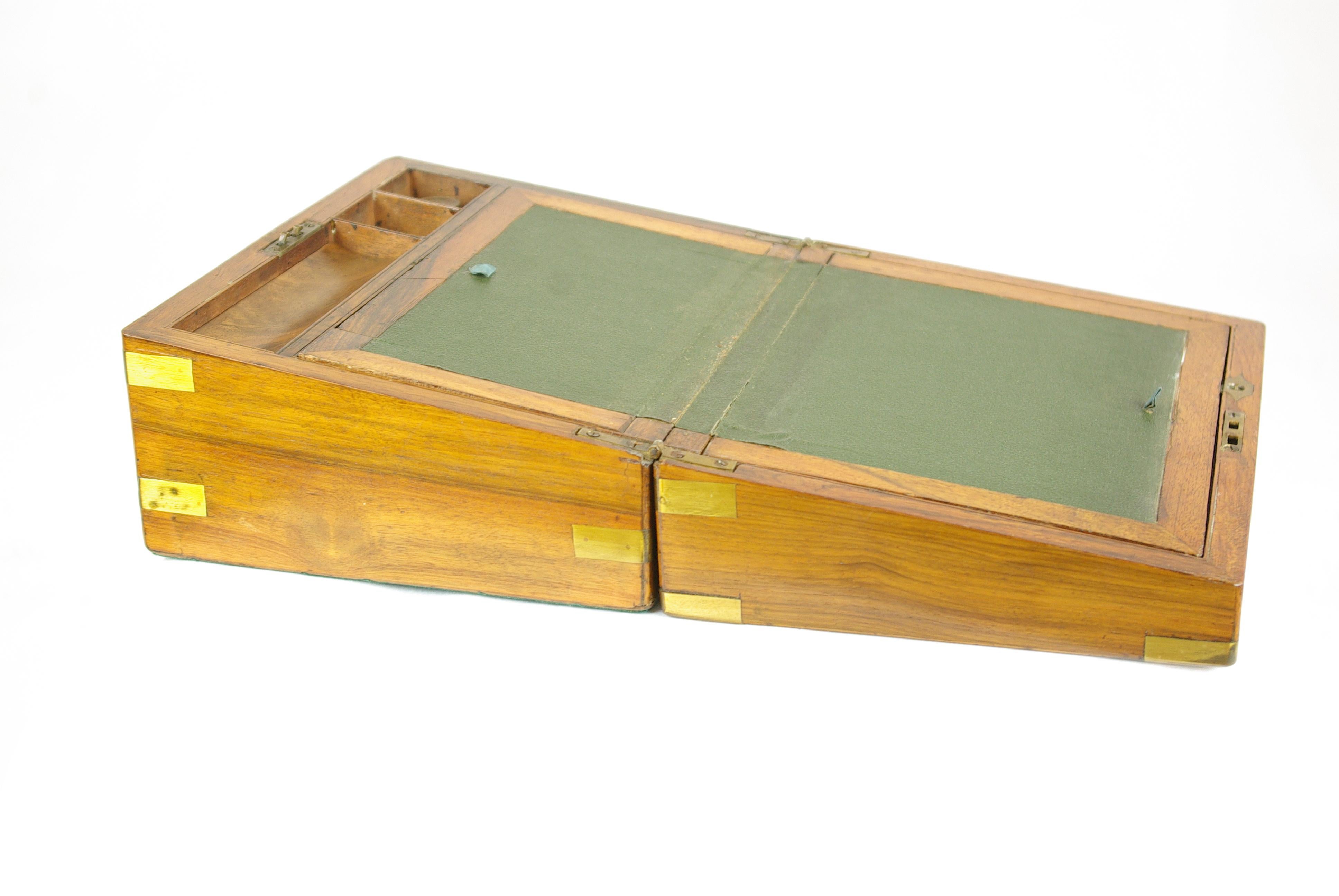 Antique Writing Slope, Writing Box, Antique Lap Desk, Walnut Campaign Box, B1441 In Good Condition In Vancouver, BC
