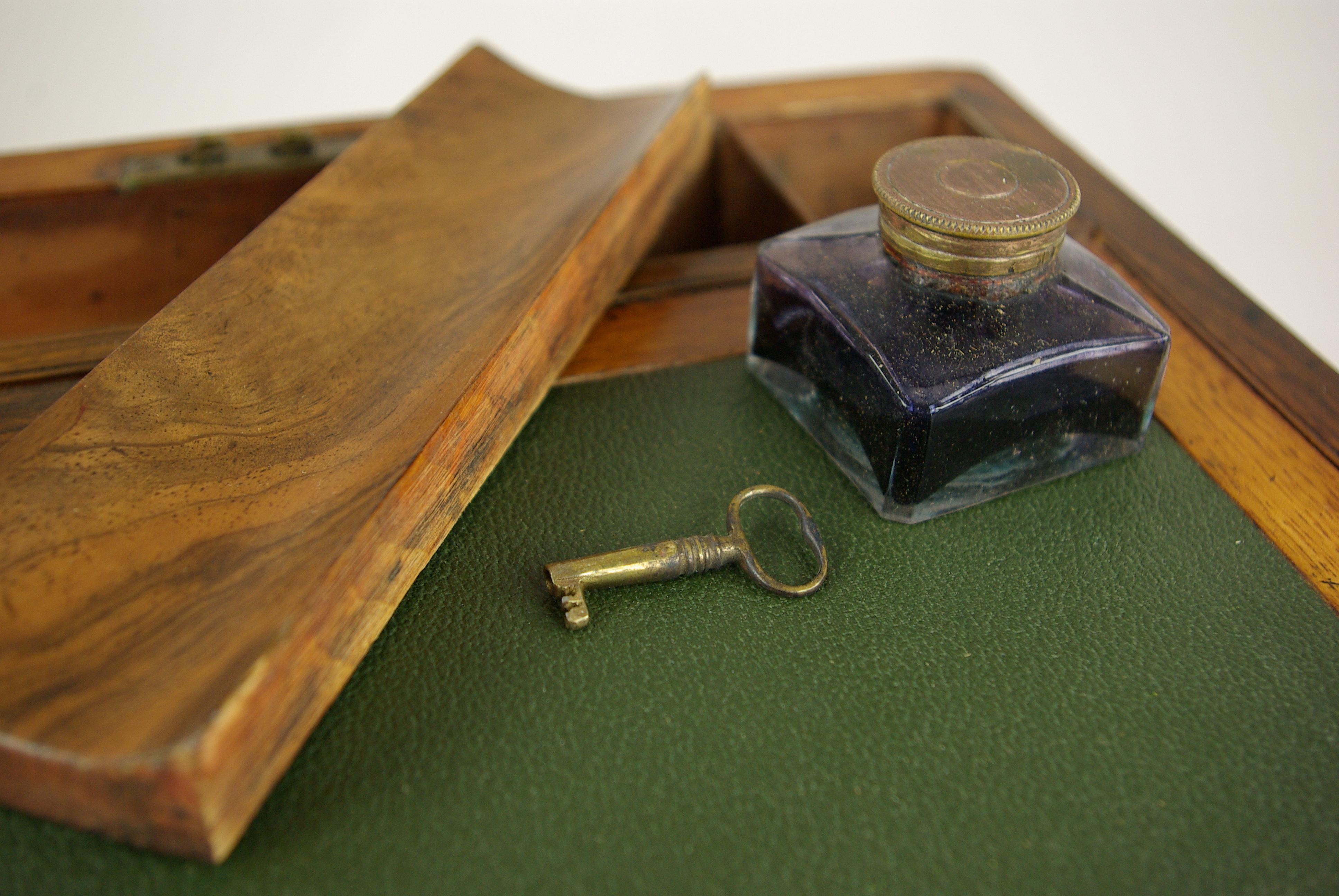 Antique Writing Slope, Writing Box, Antique Lap Desk, Walnut Campaign Box, B1441 1