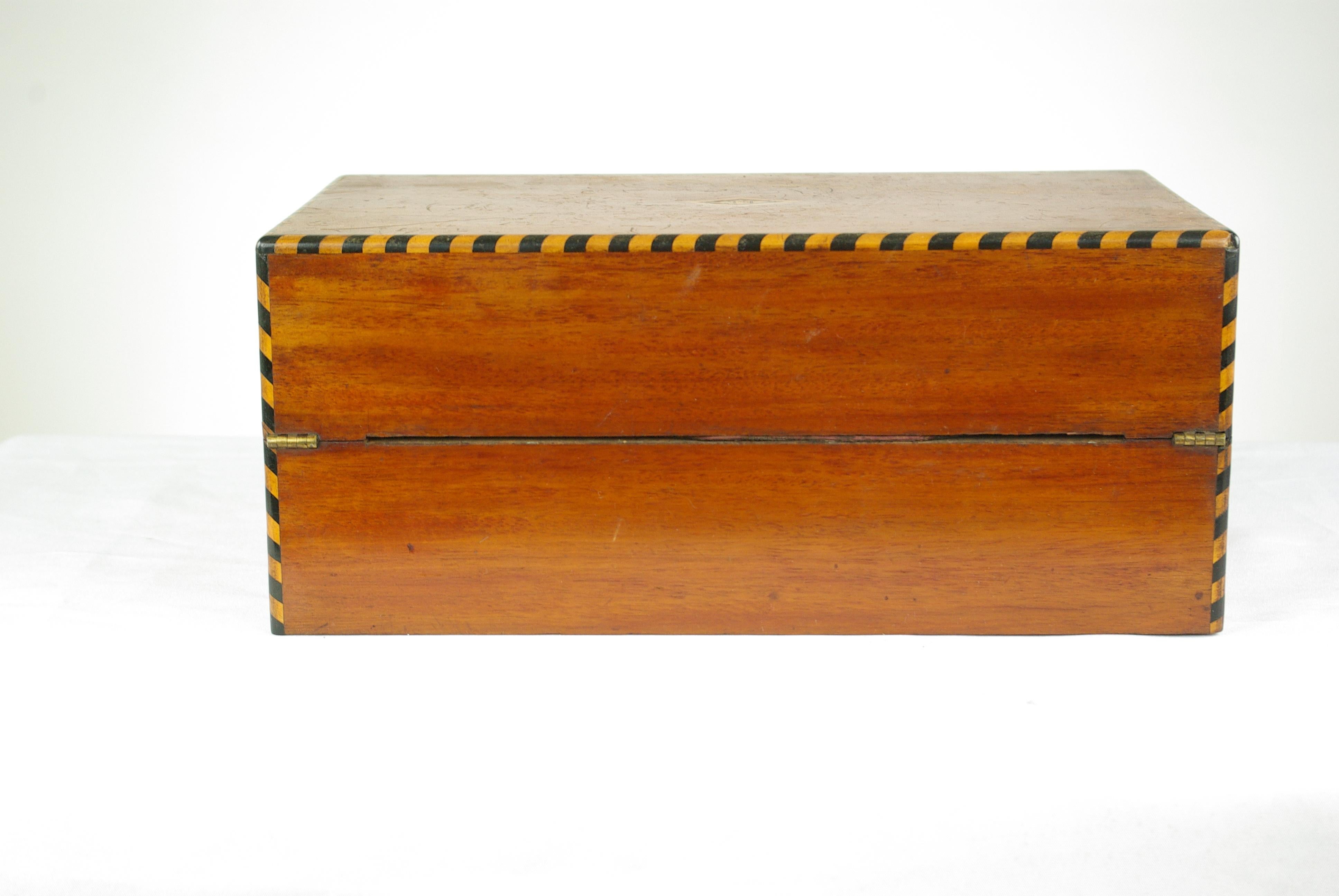 Antique Writing Slope, Writing Box, Antique Lap Desk, Walnut, Scotland 1880, Antique Furniture, B1082

Scotland 1880
Inlaid Top Perimeter
Inlaid Monogram to Top
Sing Glass Inkwell (one Missing)
Top Slope Opens to Reveal Two Concealed Drawers behind