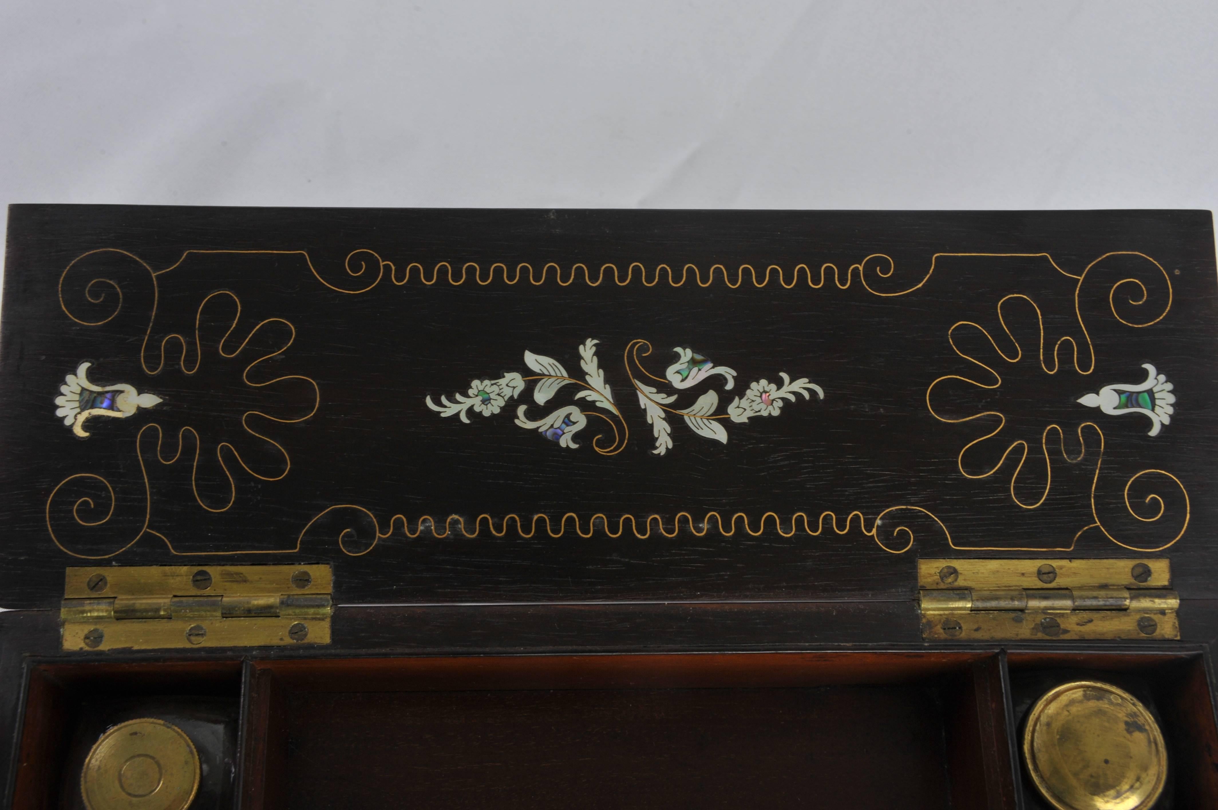 Hand-Crafted Antique Writing Slope, Victorian Lap Desk, Rosewood Mother-of-Pearl, 1870