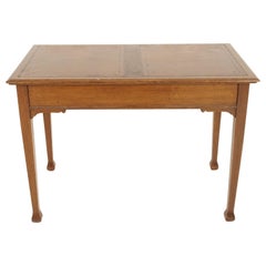 Antique Writing Table, Arts & Crafts Oak Desk, Leather Top, Scotland 1920, B2495