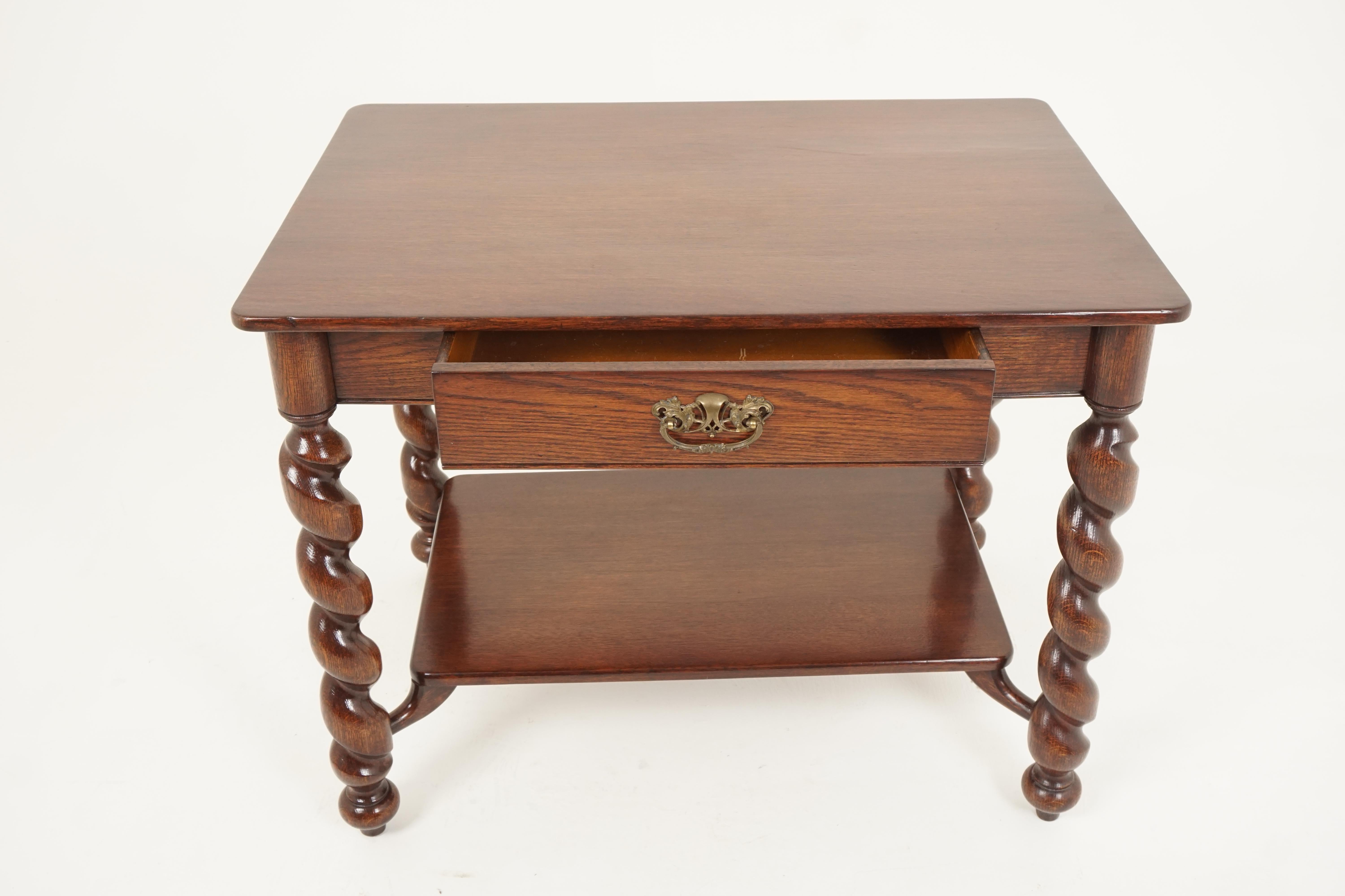 Hand-Crafted Antique Writing Table, Oak Library Barley Twist Hall Table, American 1920, B2731