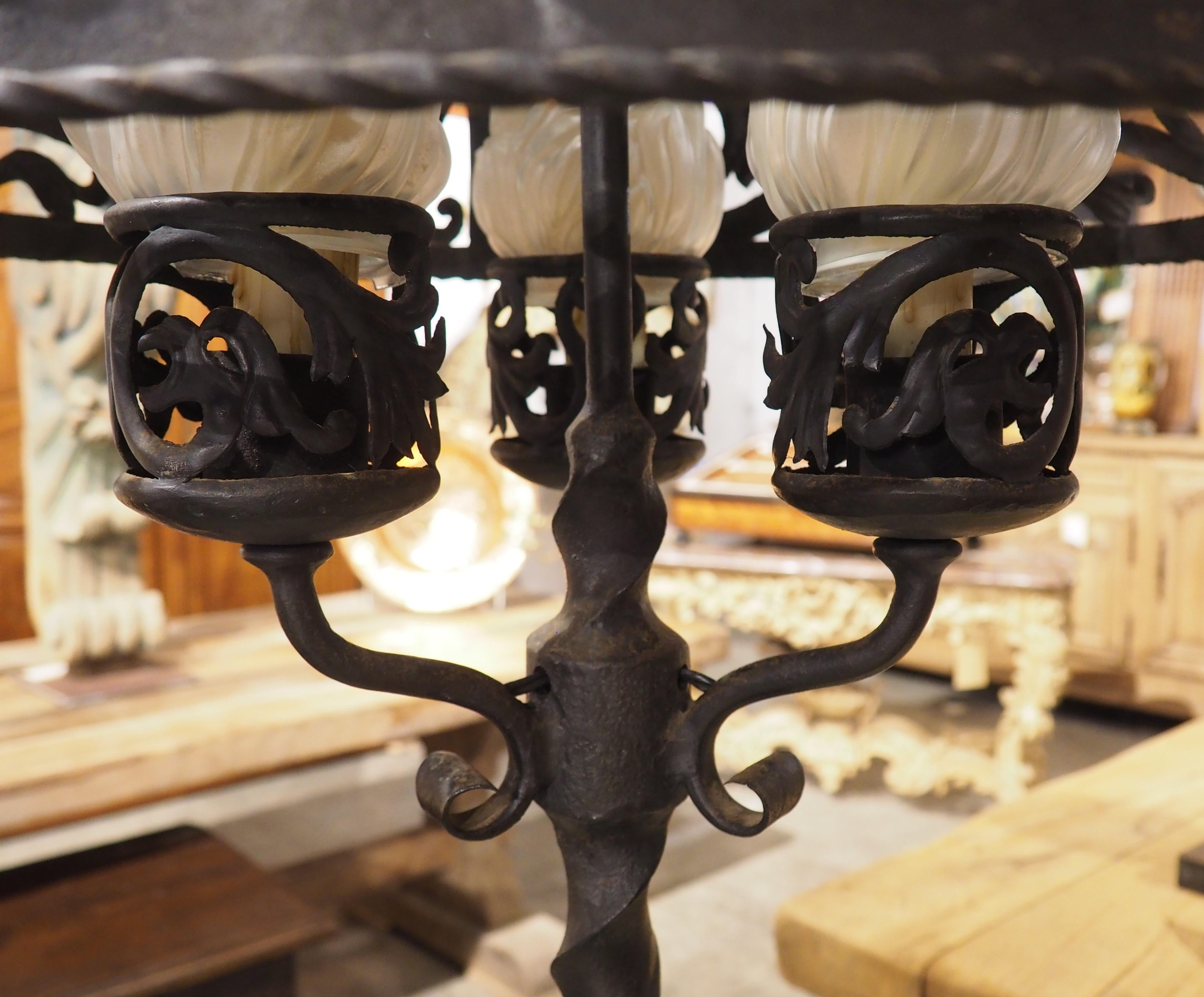 Antique Wrought Iron 3-Light Floor Lamp from Catalonia, Circa 1900 9