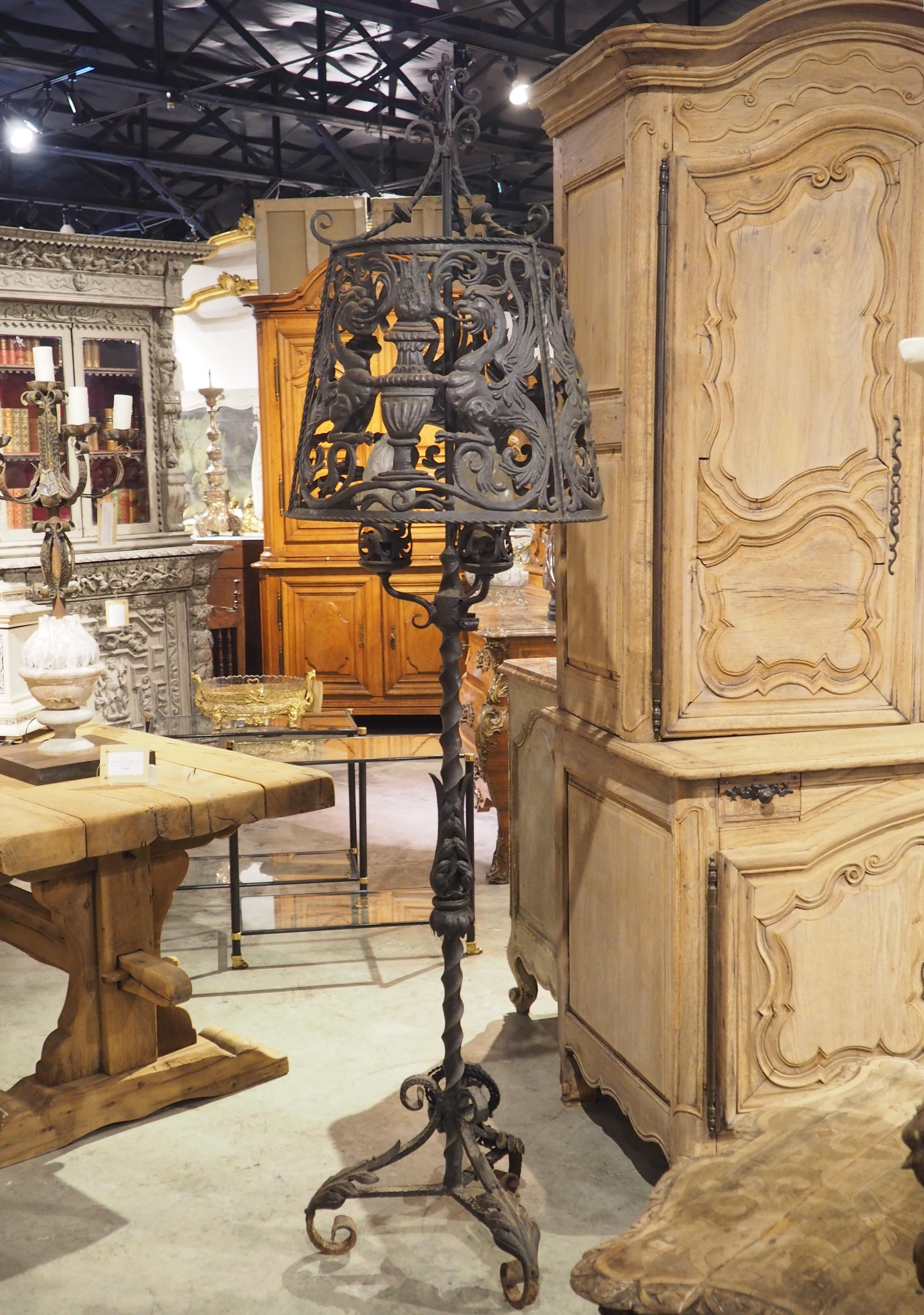 Antique Wrought Iron 3-Light Floor Lamp from Catalonia, Circa 1900 13