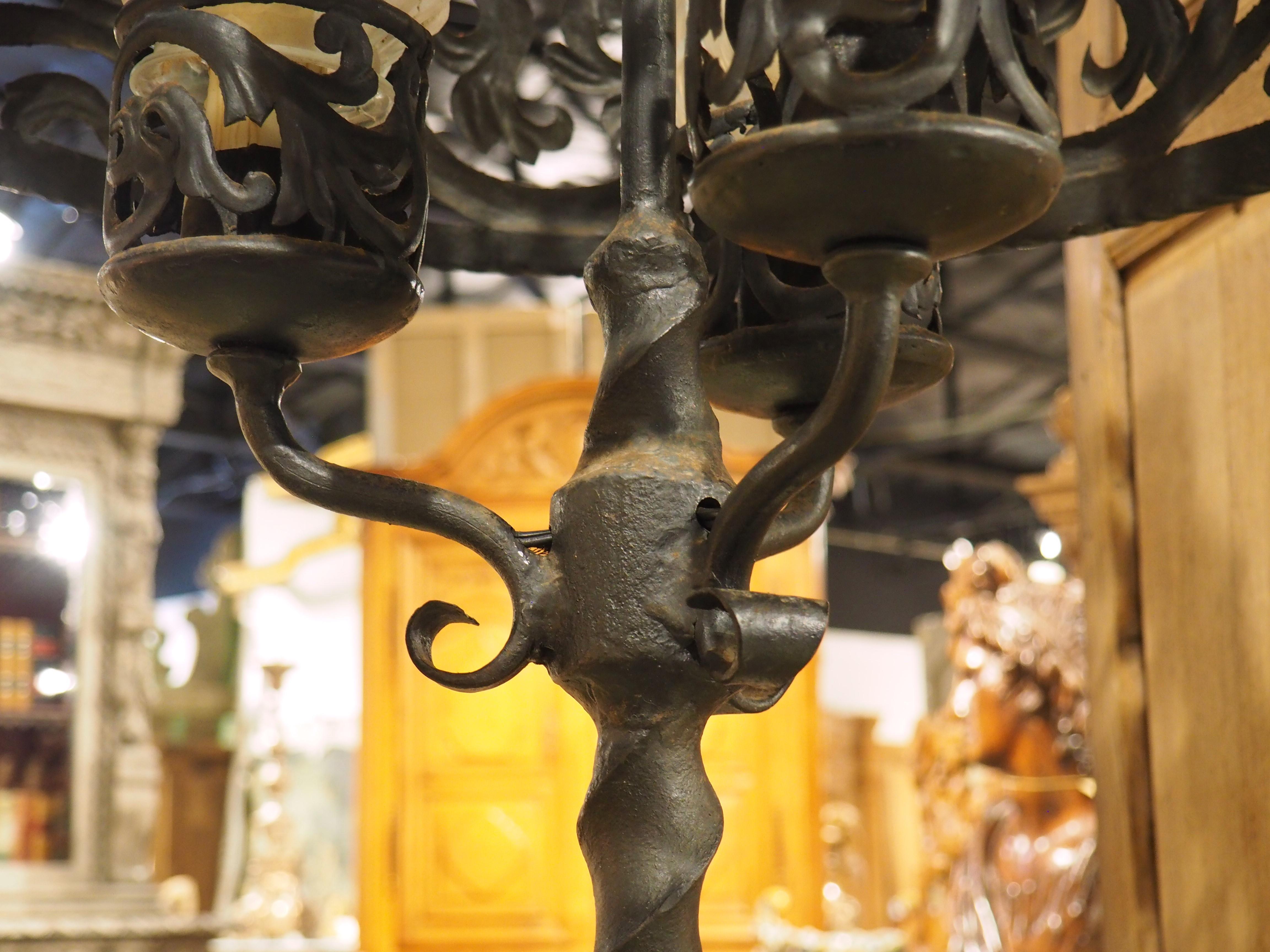 Metal Antique Wrought Iron 3-Light Floor Lamp from Catalonia, Circa 1900