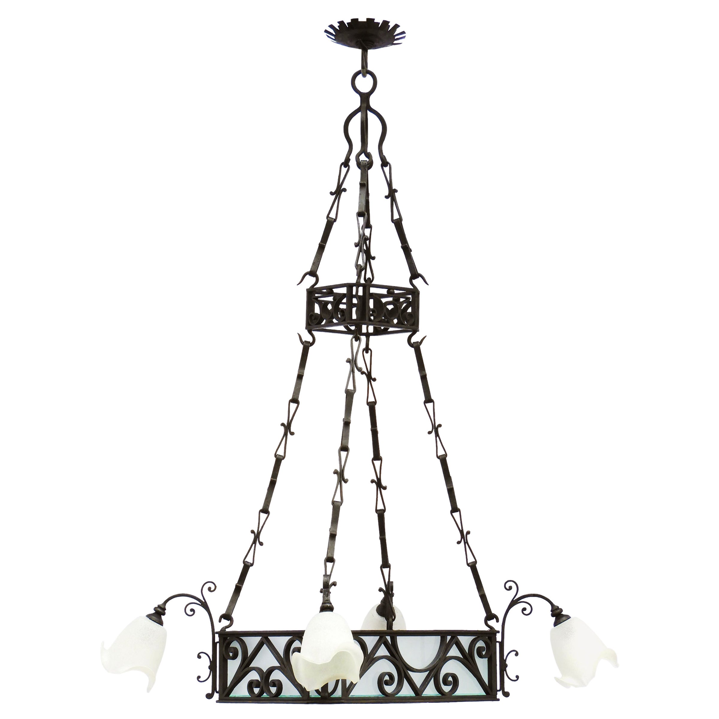 Antique Wrought Iron 8-Light Chandelier C1900 French Belle Époque