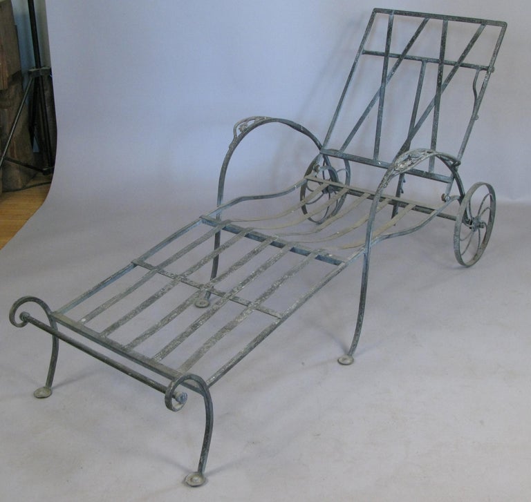 Antique Wrought Iron Adjustable Chaise Lounge by Salterini at 1stDibs