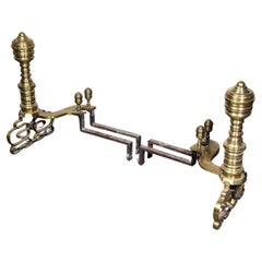Antique Wrought Iron and Brass Georgian Style Andirons